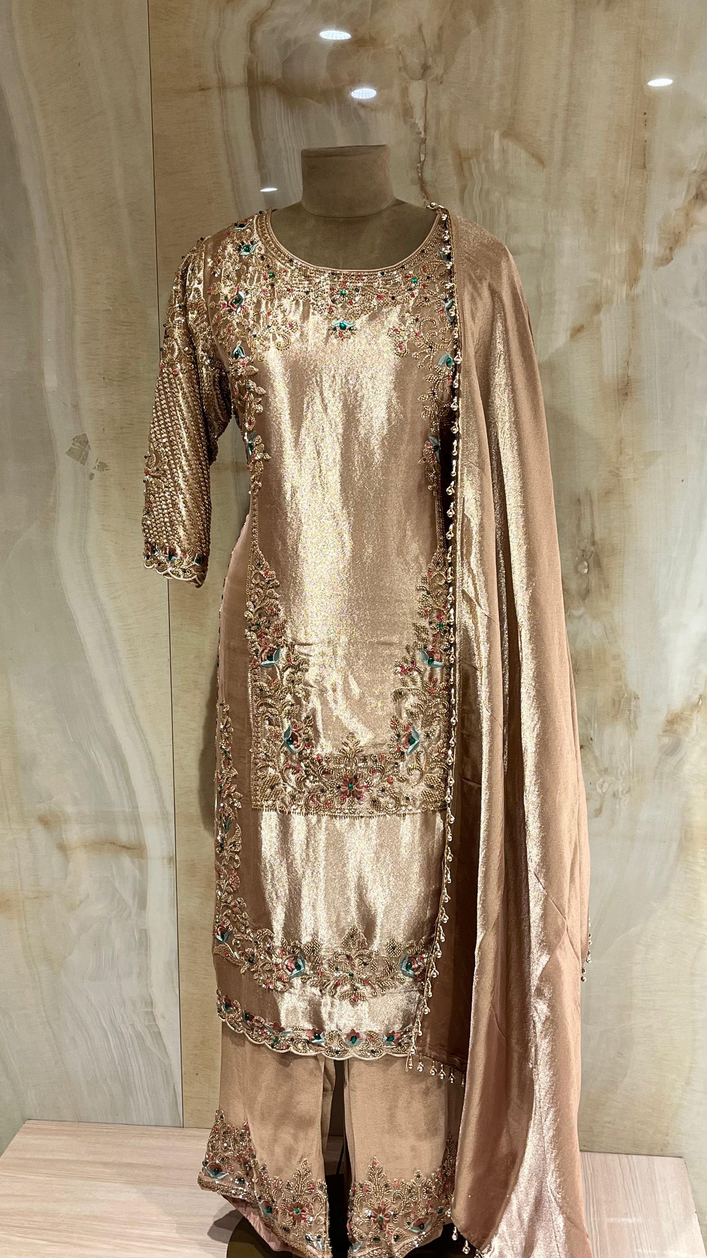 CHAMPAGNE EMBROIDERED PANT SUIT SET