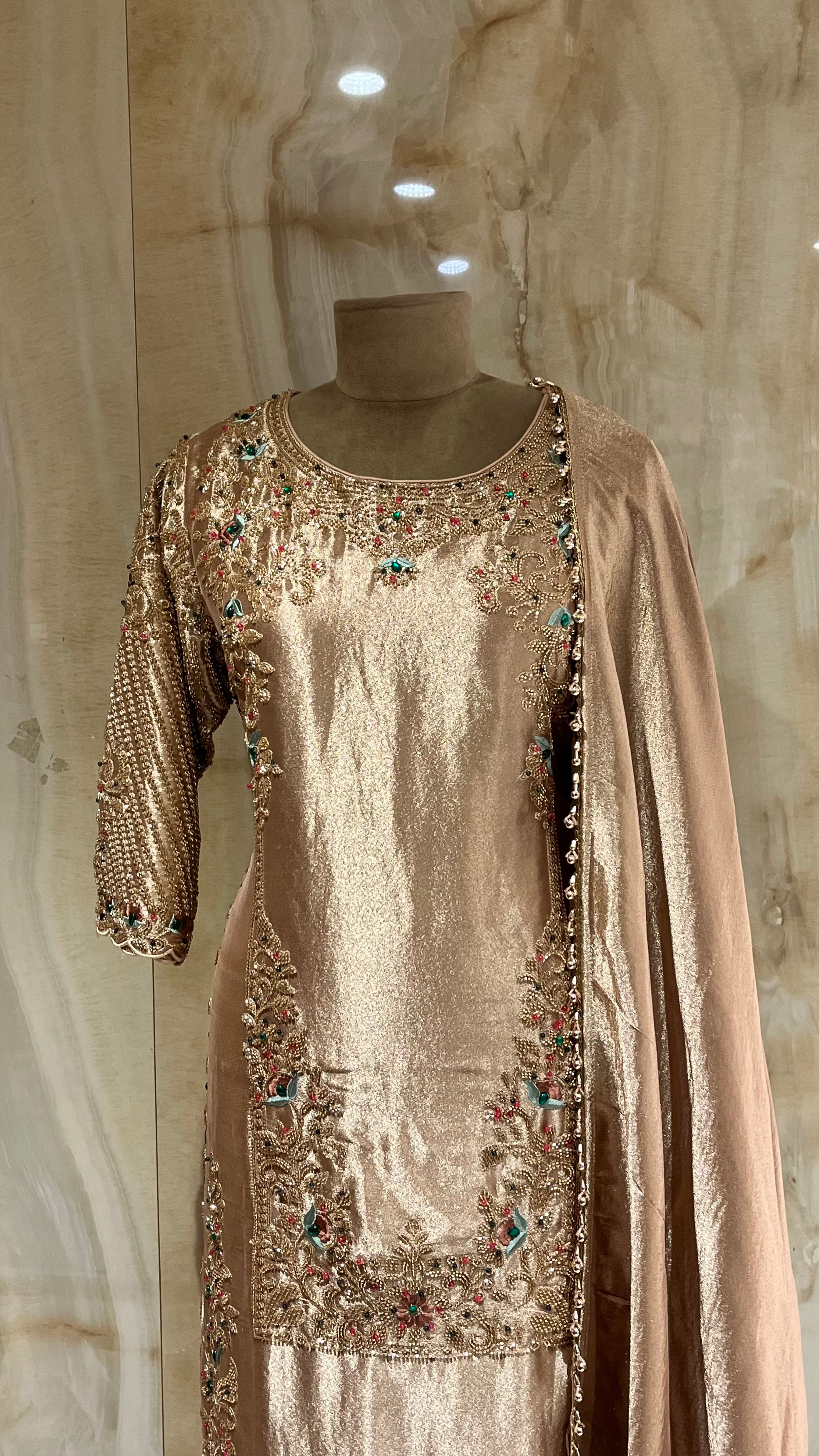 CHAMPAGNE EMBROIDERED PANT SUIT SET