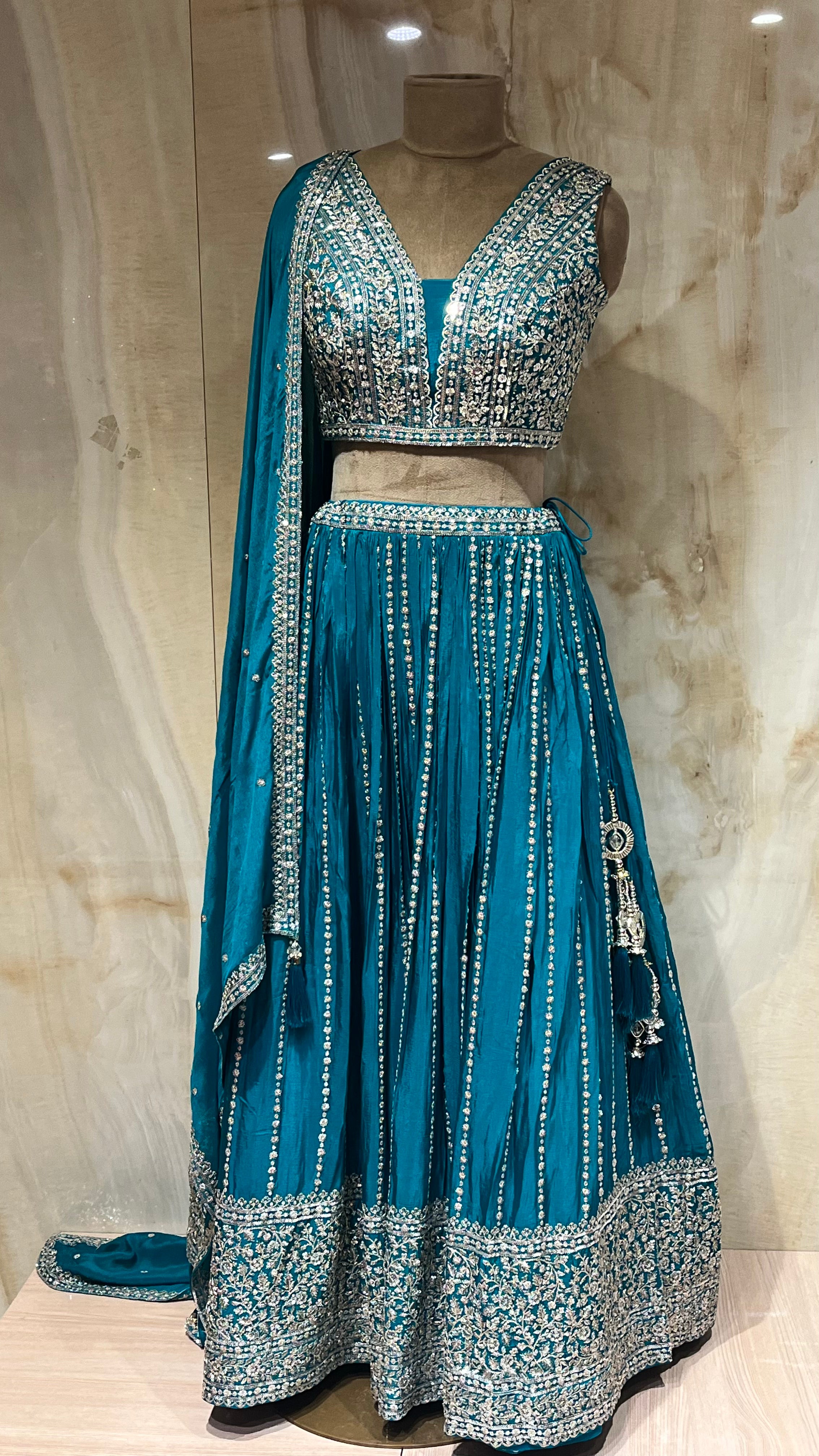 PEACOCK GREEN HEAVY EMBROIDERED LEHENGA SET