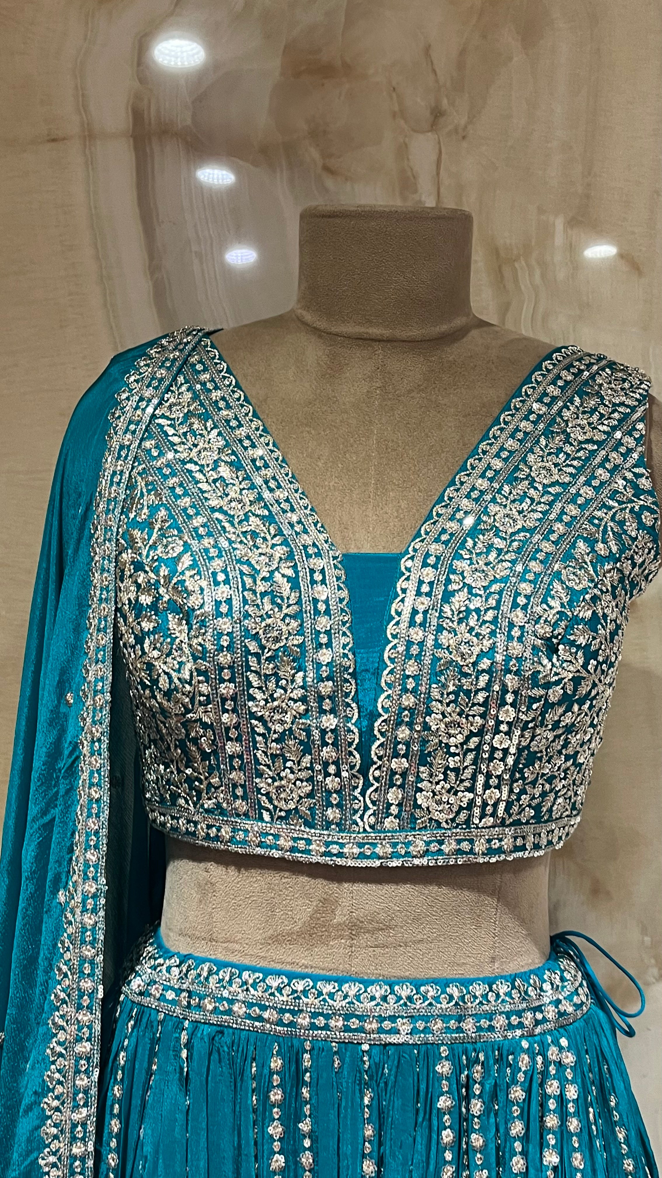 PEACOCK GREEN HEAVY EMBROIDERED LEHENGA SET