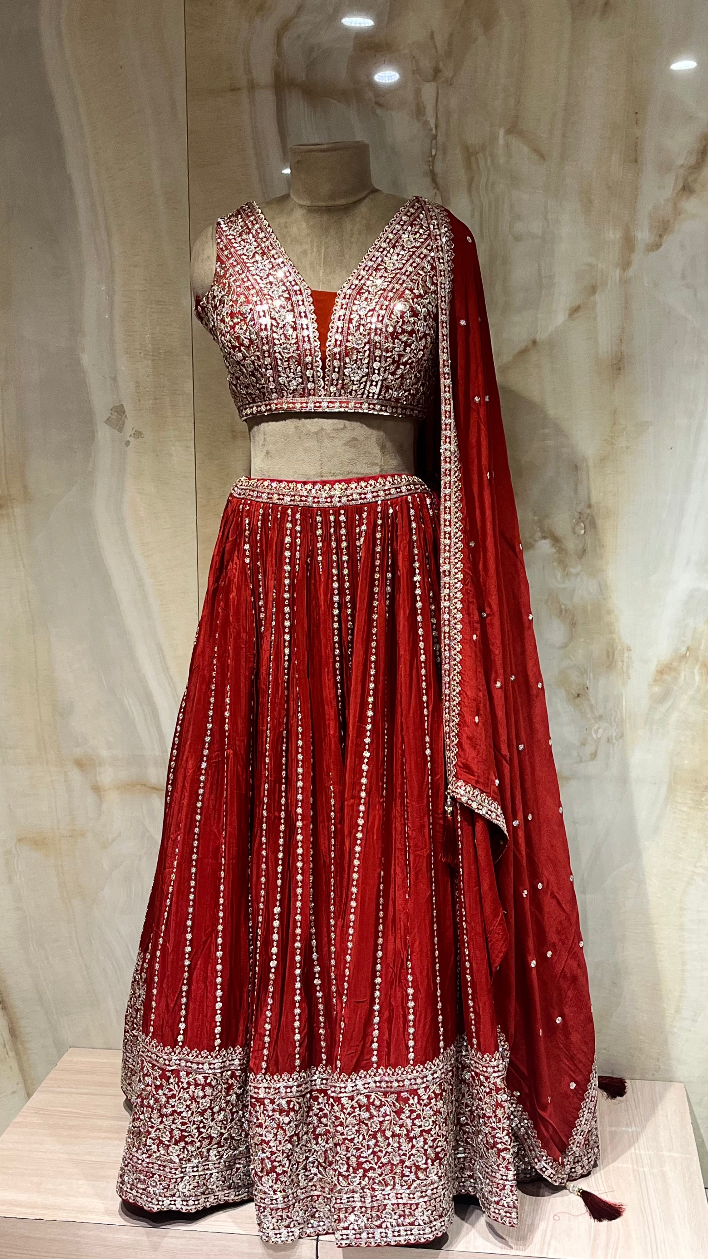 ORANGE HEAVY EMBROIDERED LEHENGA SET