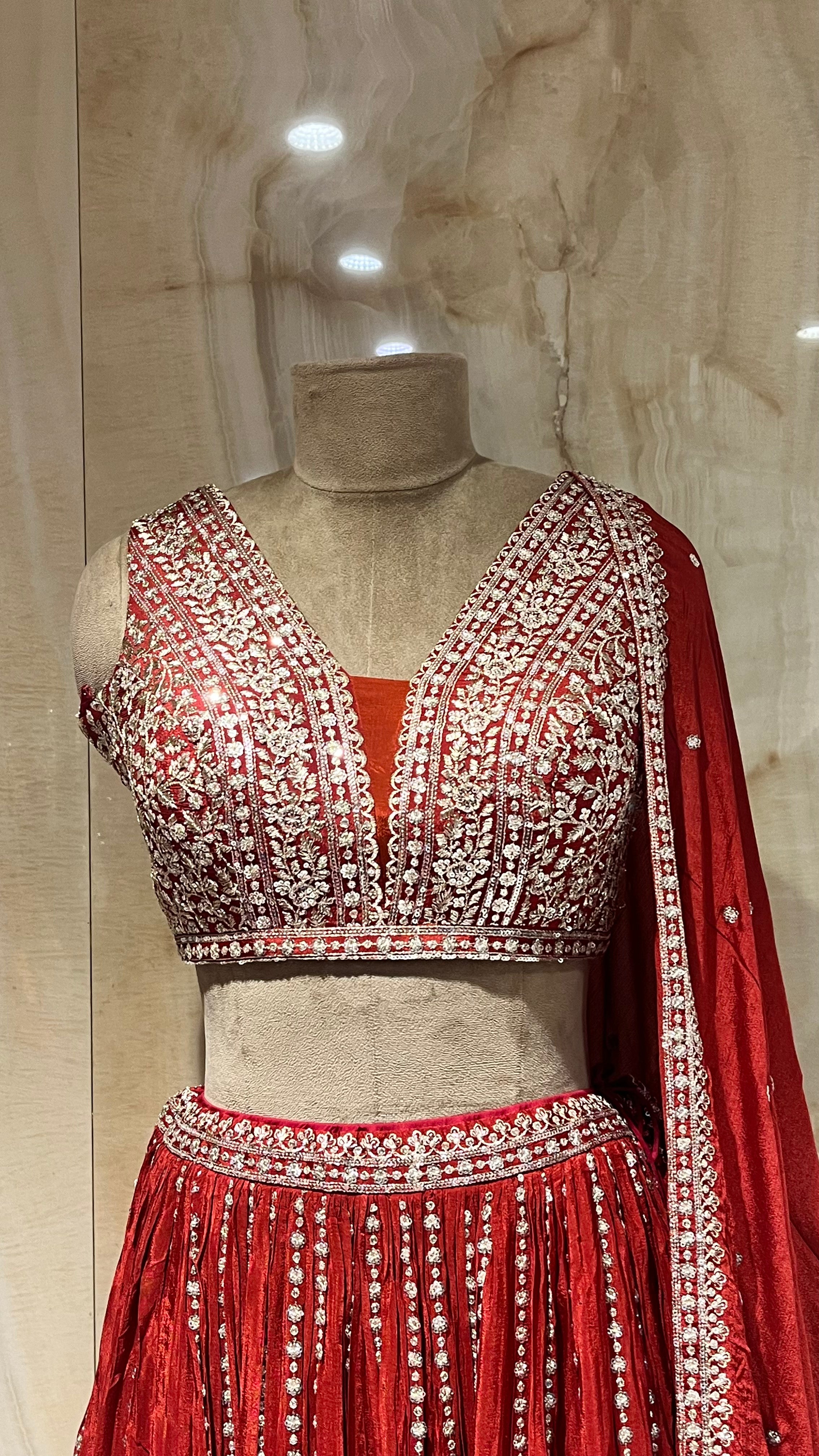 ORANGE HEAVY EMBROIDERED LEHENGA SET