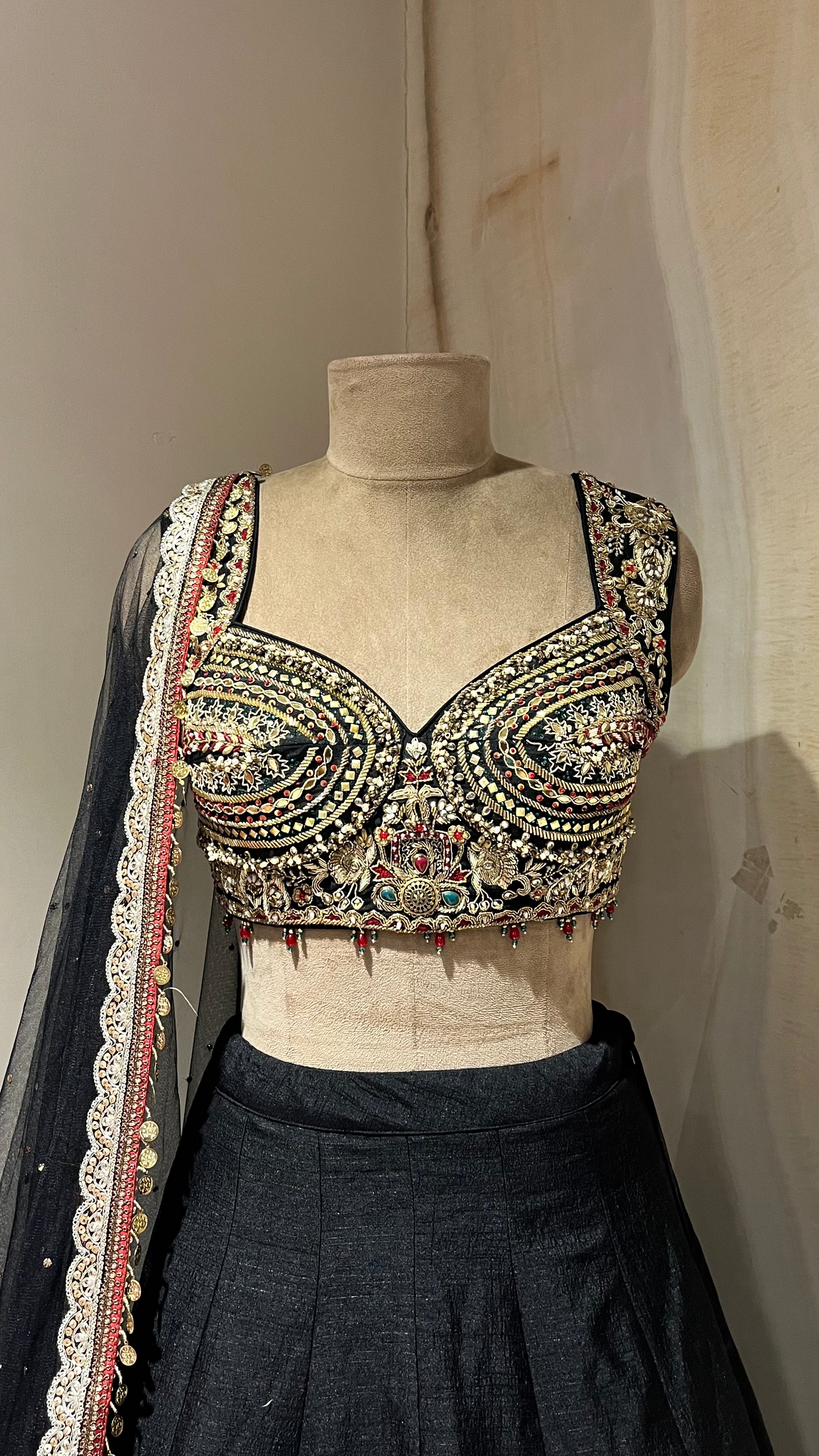 BLACK MULTIWORK EMBROIDERED LEHENGA SET