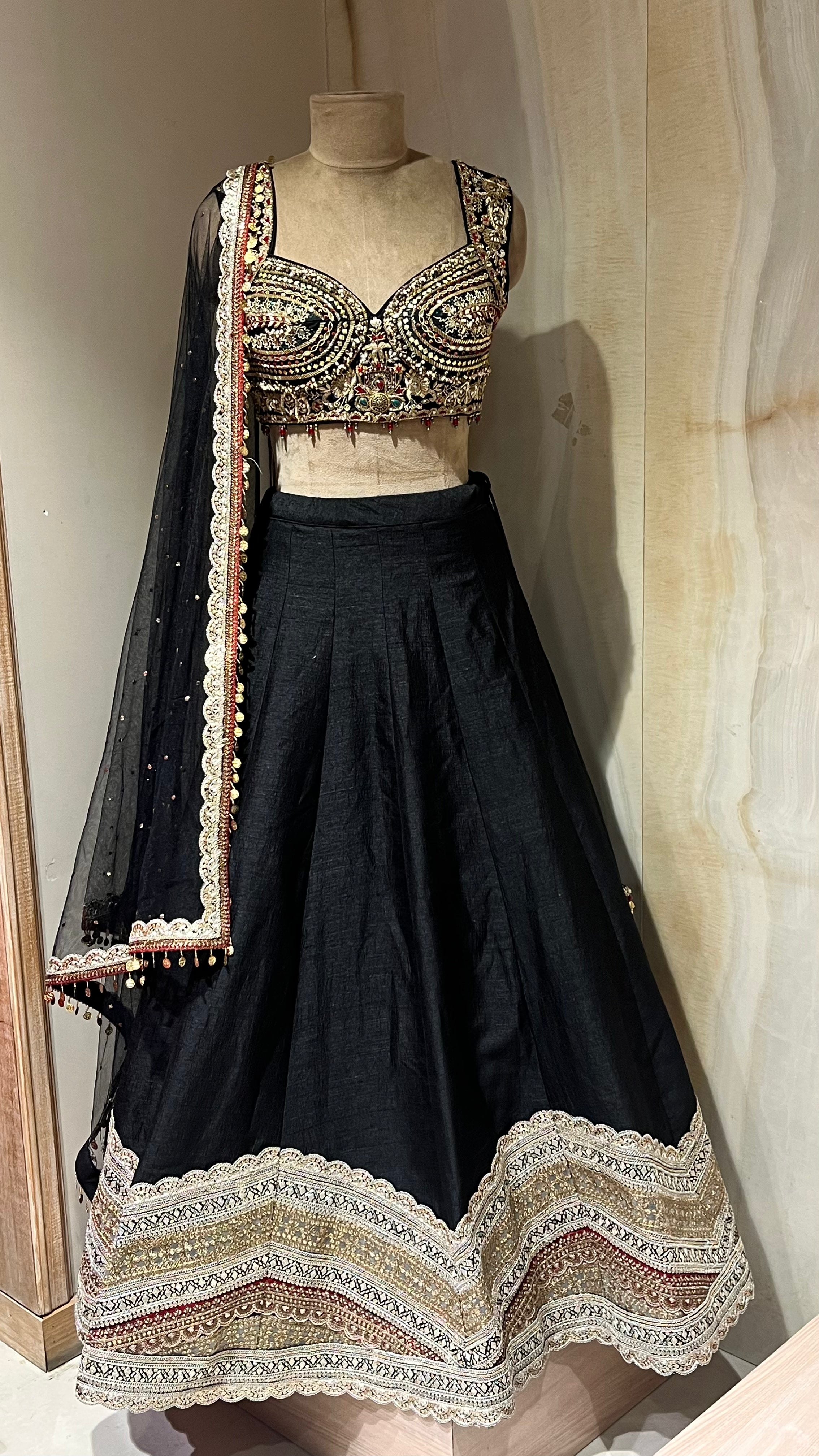 BLACK MULTIWORK EMBROIDERED LEHENGA SET