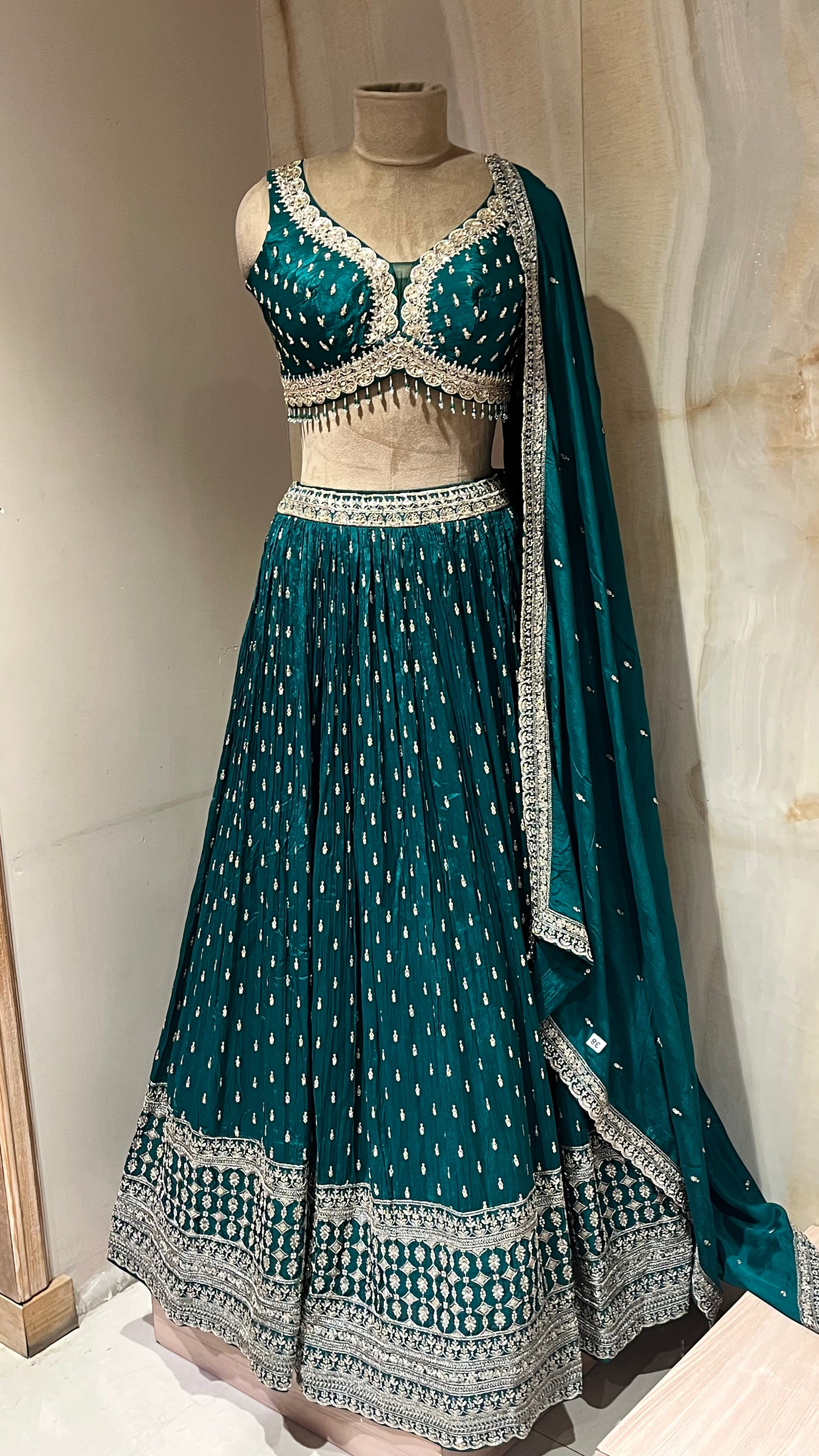 DARK GREEN EMBROIDERED LEHENGA SET