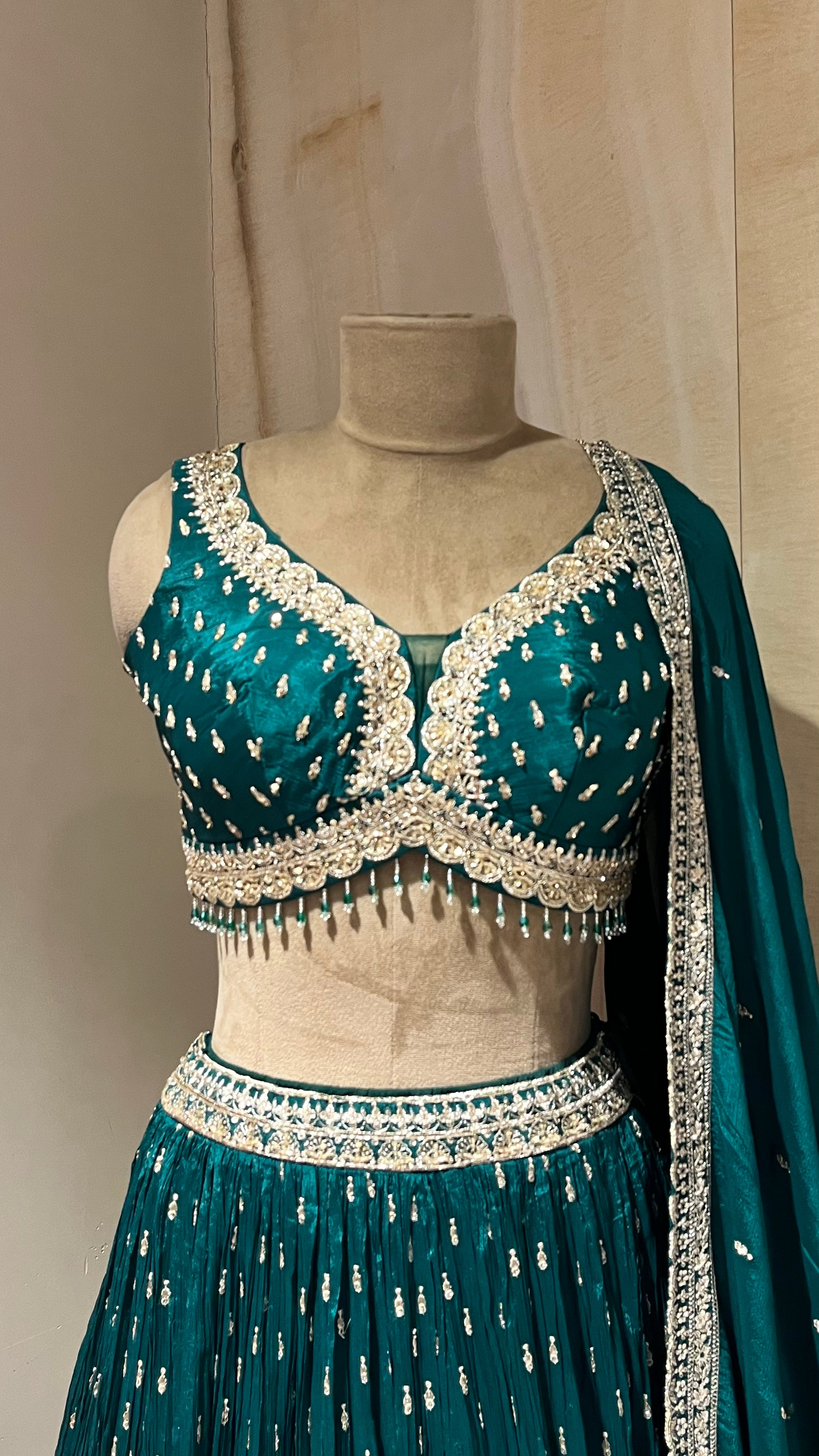 DARK GREEN EMBROIDERED LEHENGA SET