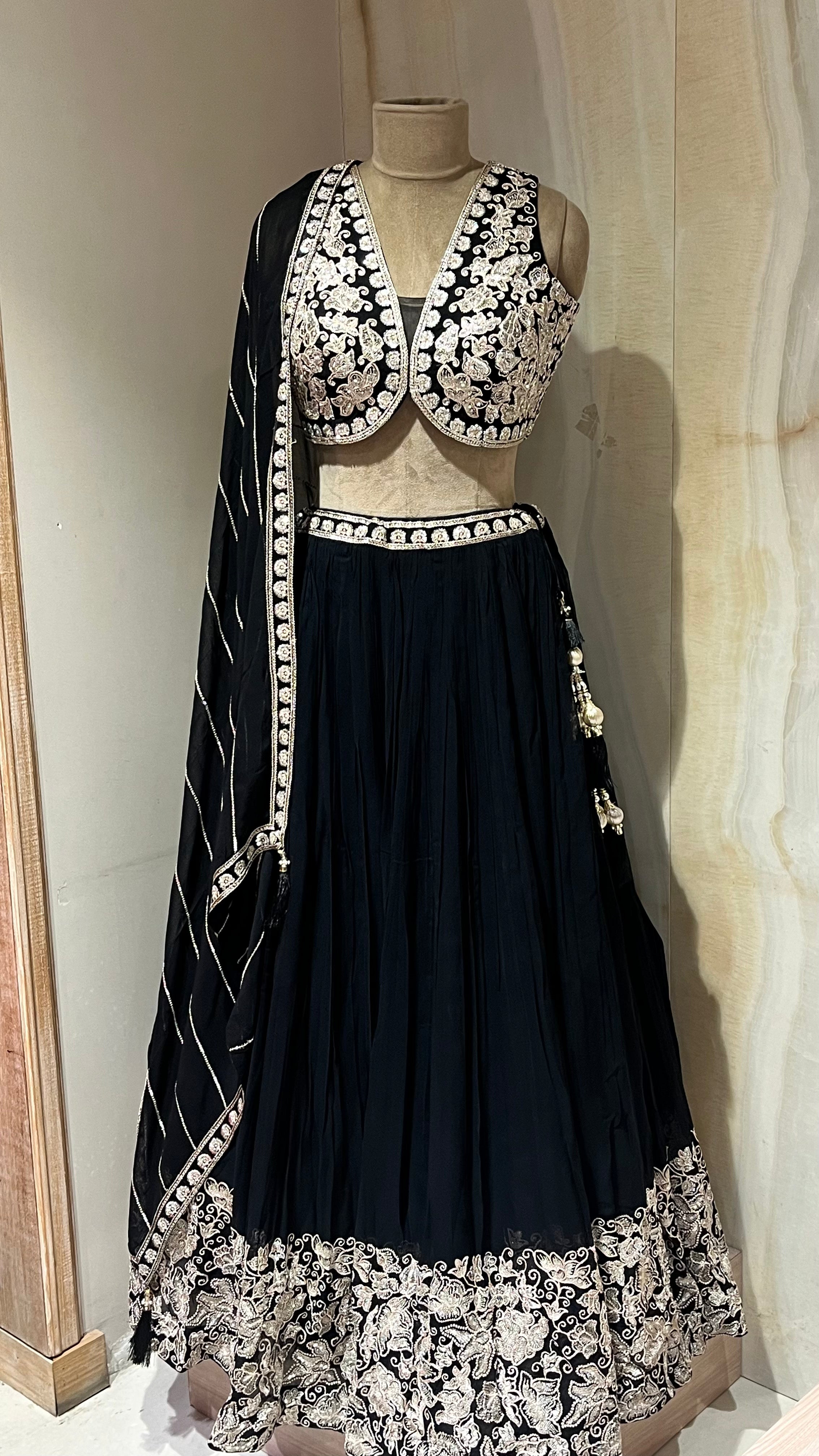BLACK HEAVY EMBROIDERED LEHENGA SET