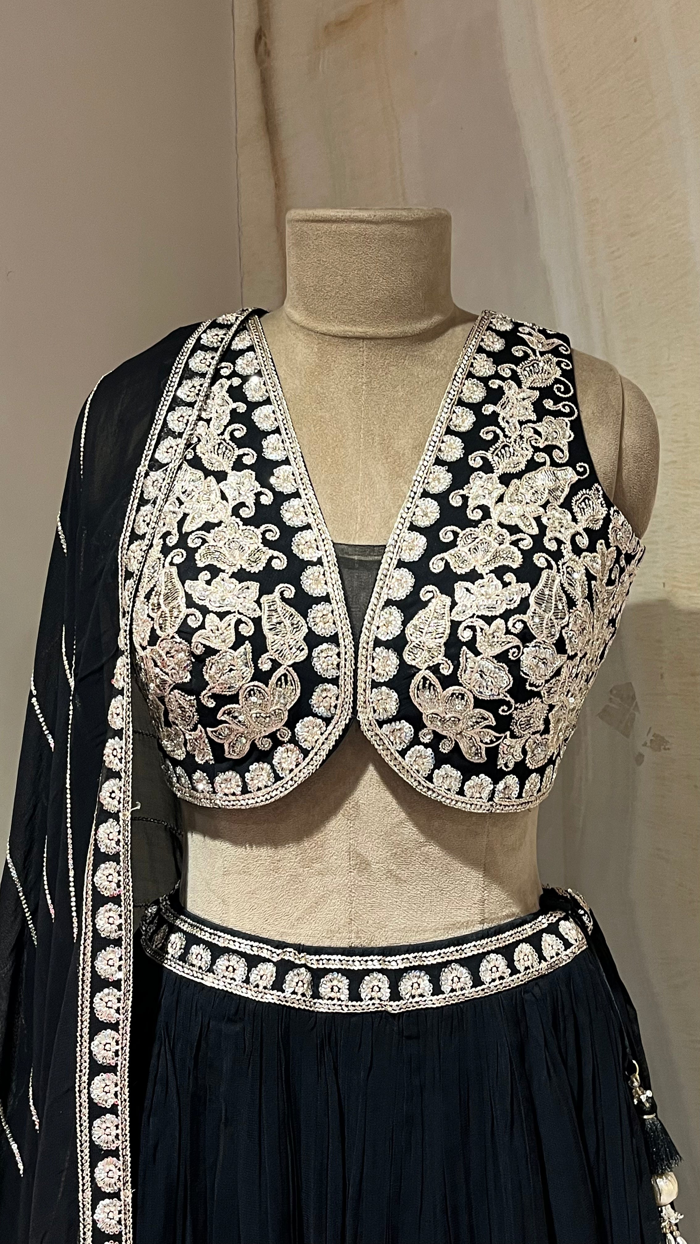 BLACK HEAVY EMBROIDERED LEHENGA SET