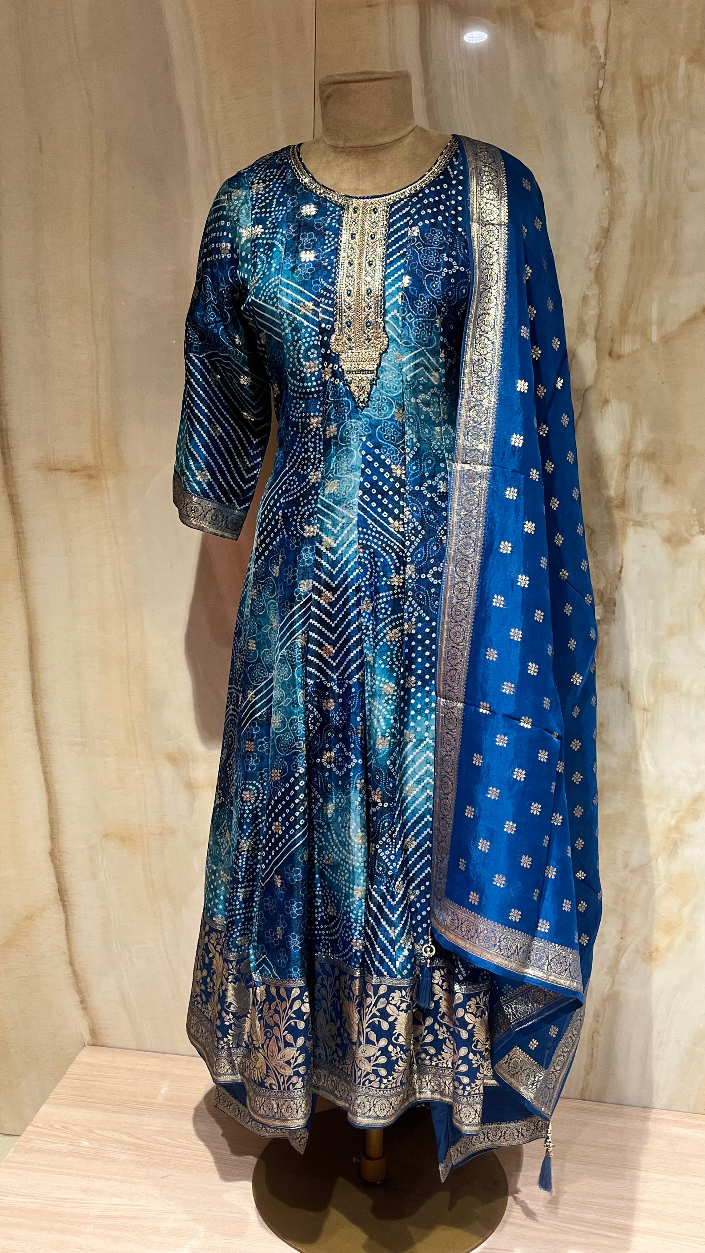 BLUE PRINTED ANARKALI SUIT