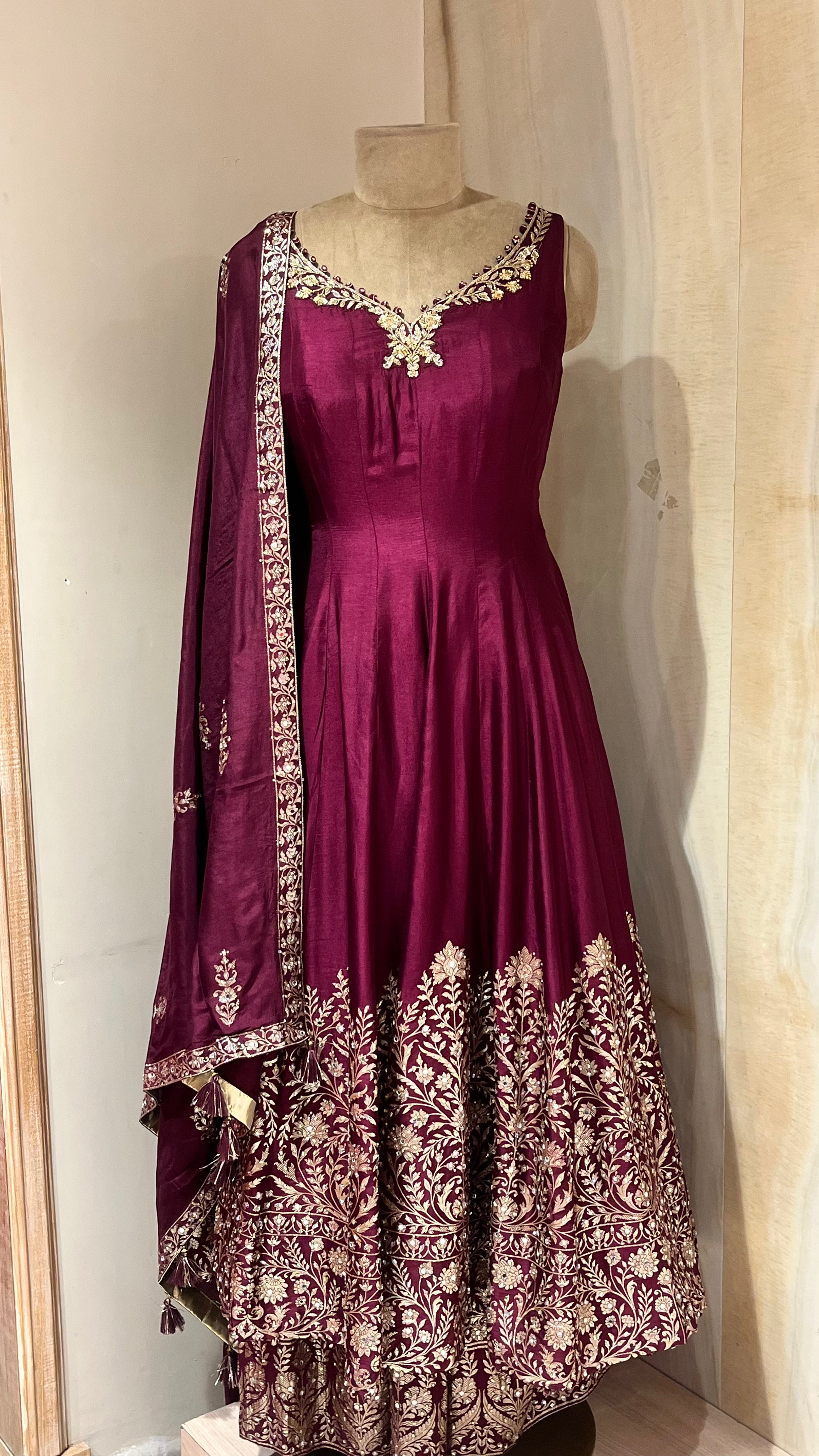 WINE EMBROIDERED ANARKALI SUIT