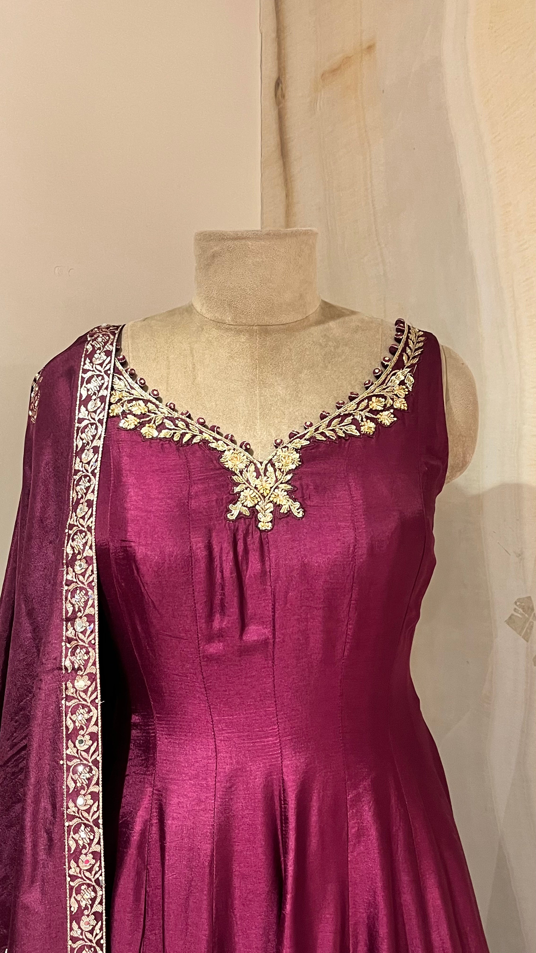 WINE EMBROIDERED ANARKALI SUIT