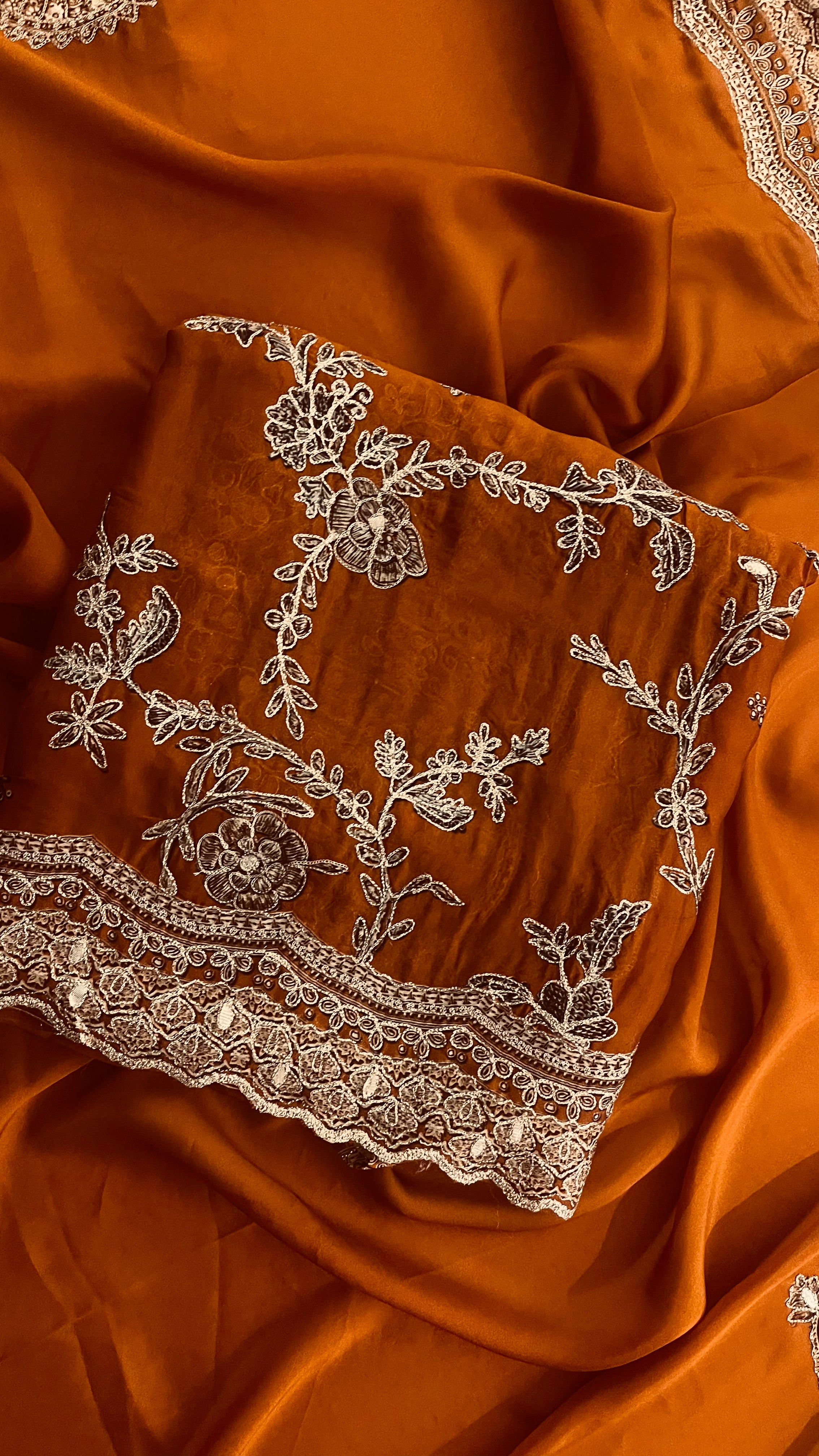 RUST ORANGE EMBROIDERED UNSTITCHED SUIT