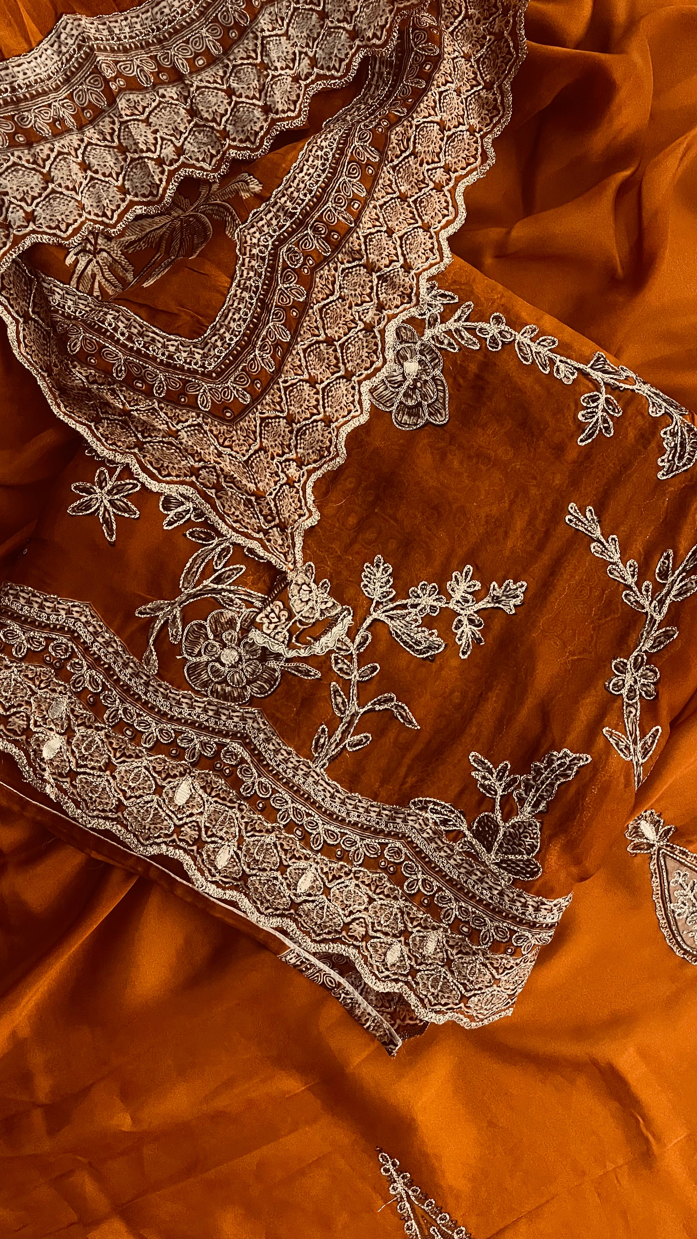 RUST ORANGE EMBROIDERED UNSTITCHED SUIT