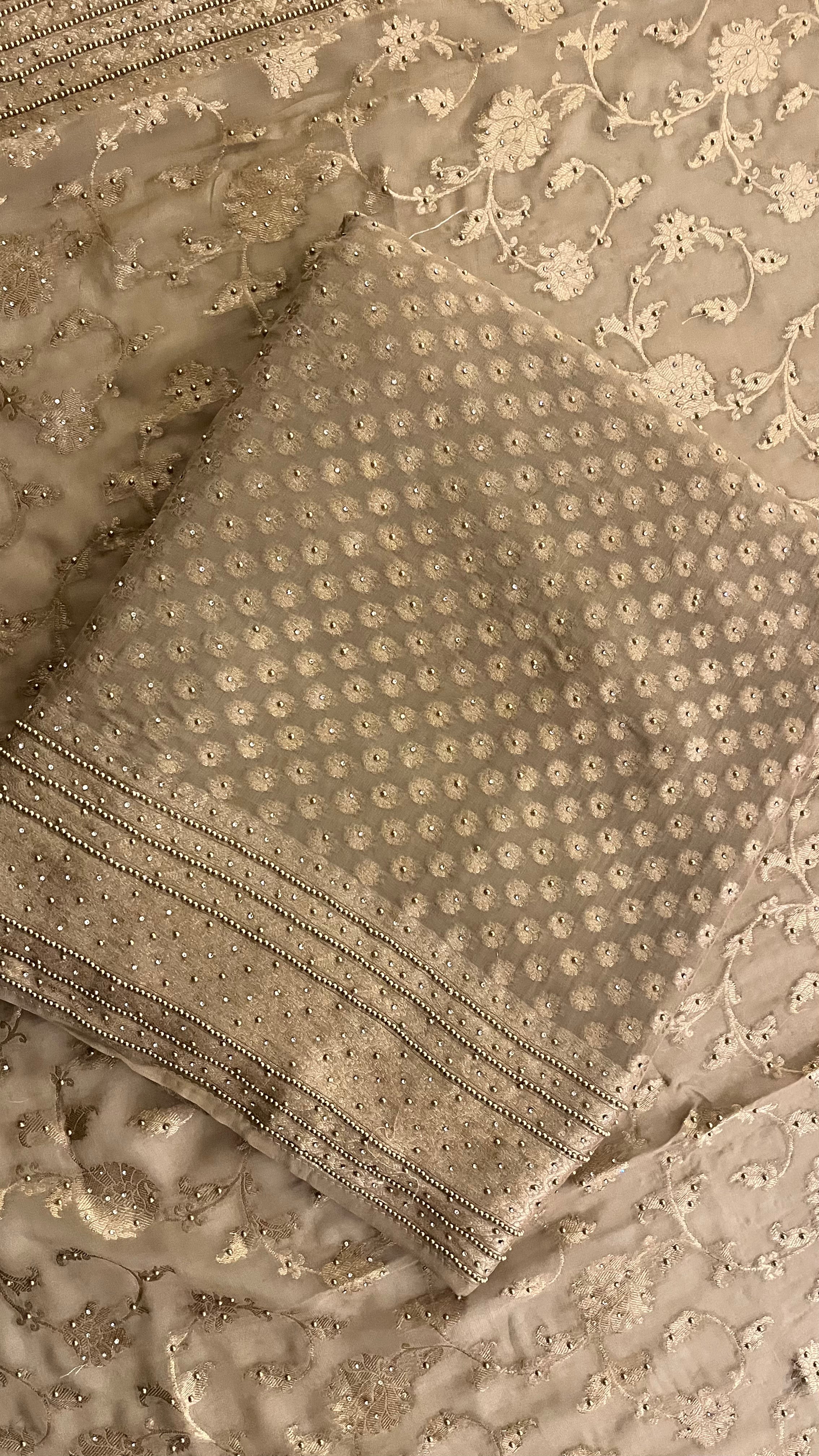 BEIGE EMBELLISHED UNSTITCHED SUIT