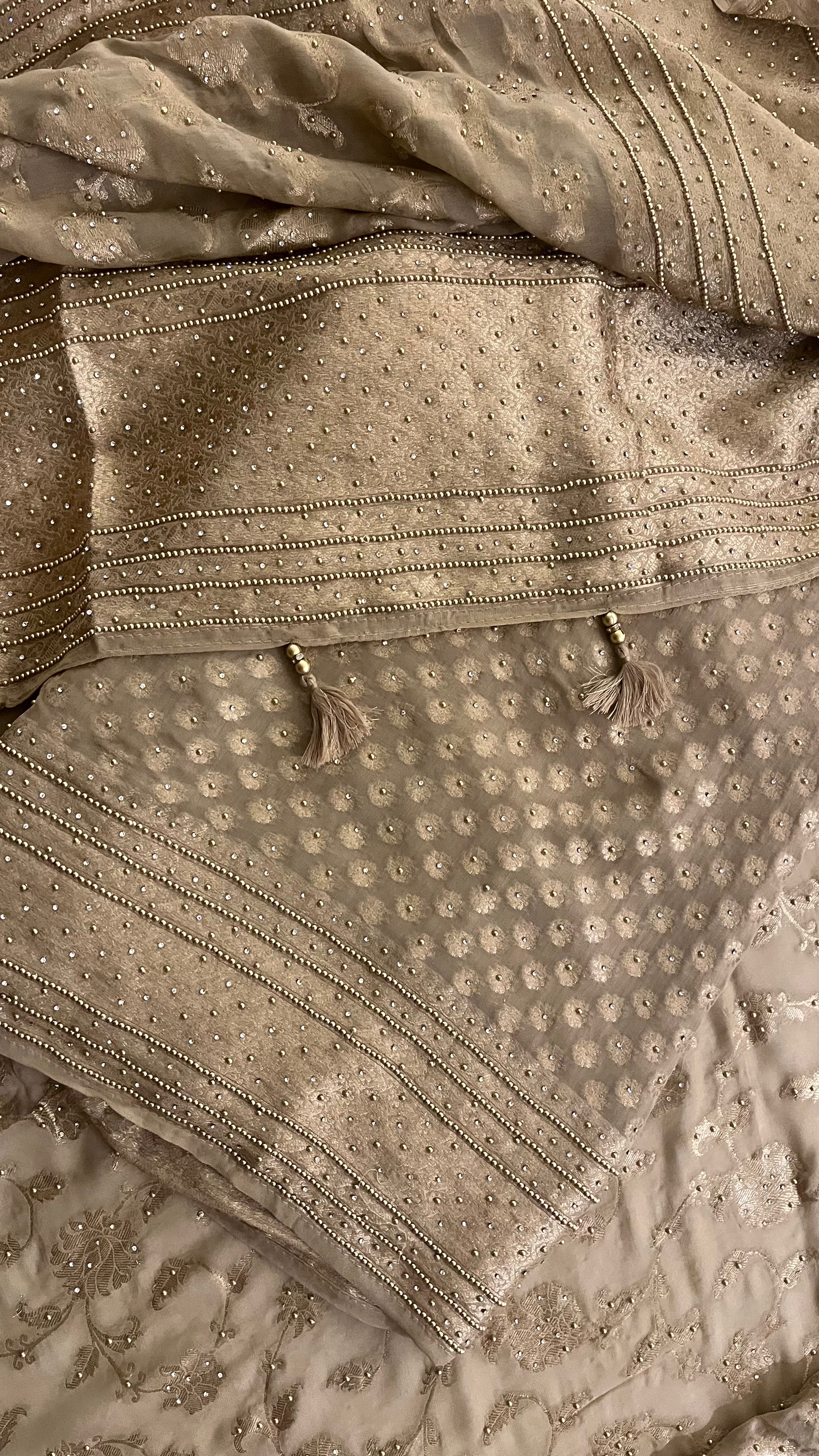BEIGE EMBELLISHED UNSTITCHED SUIT