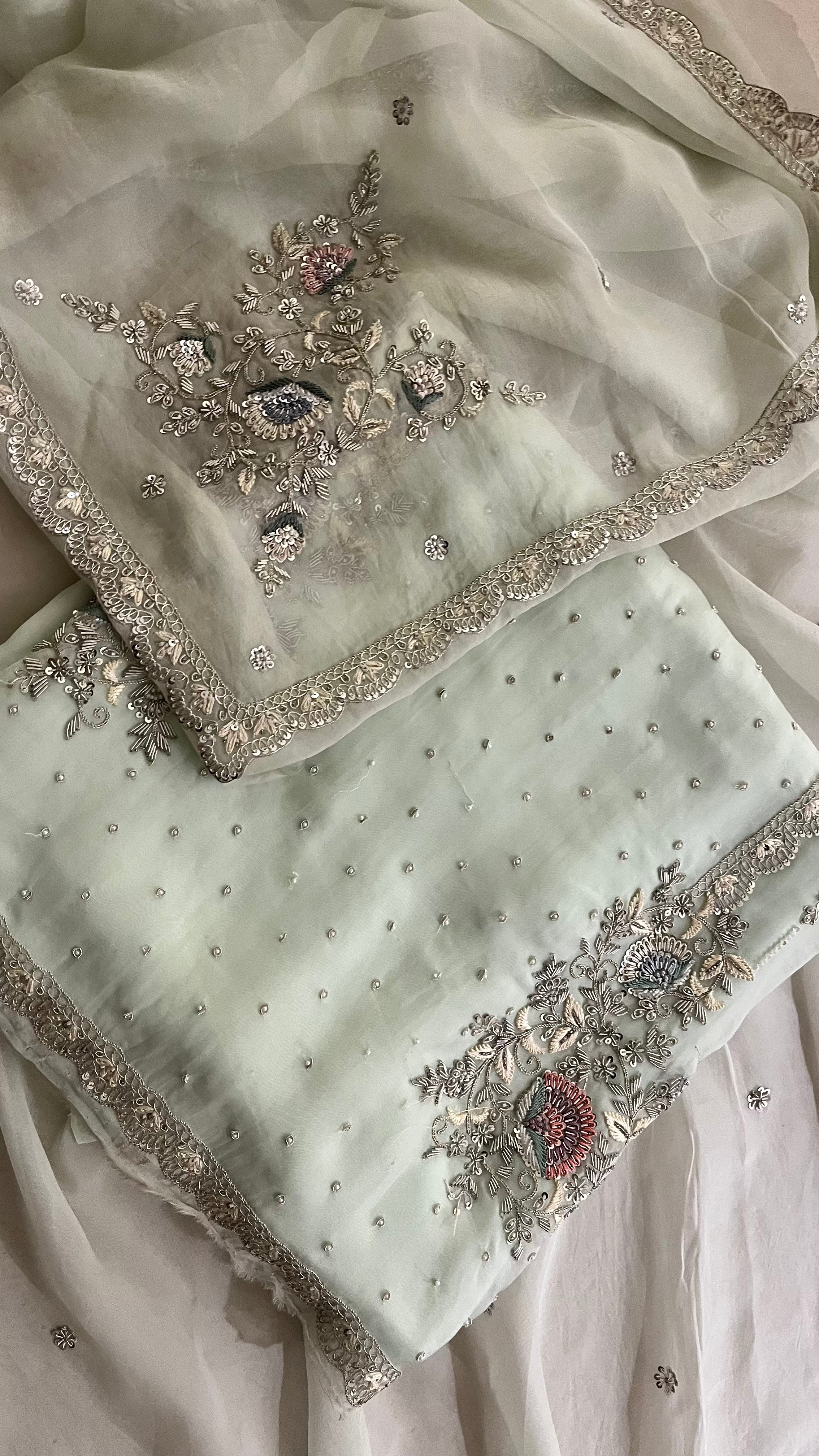 PASTEL MINT EMBROIDERED UNSTITCHED SUIT