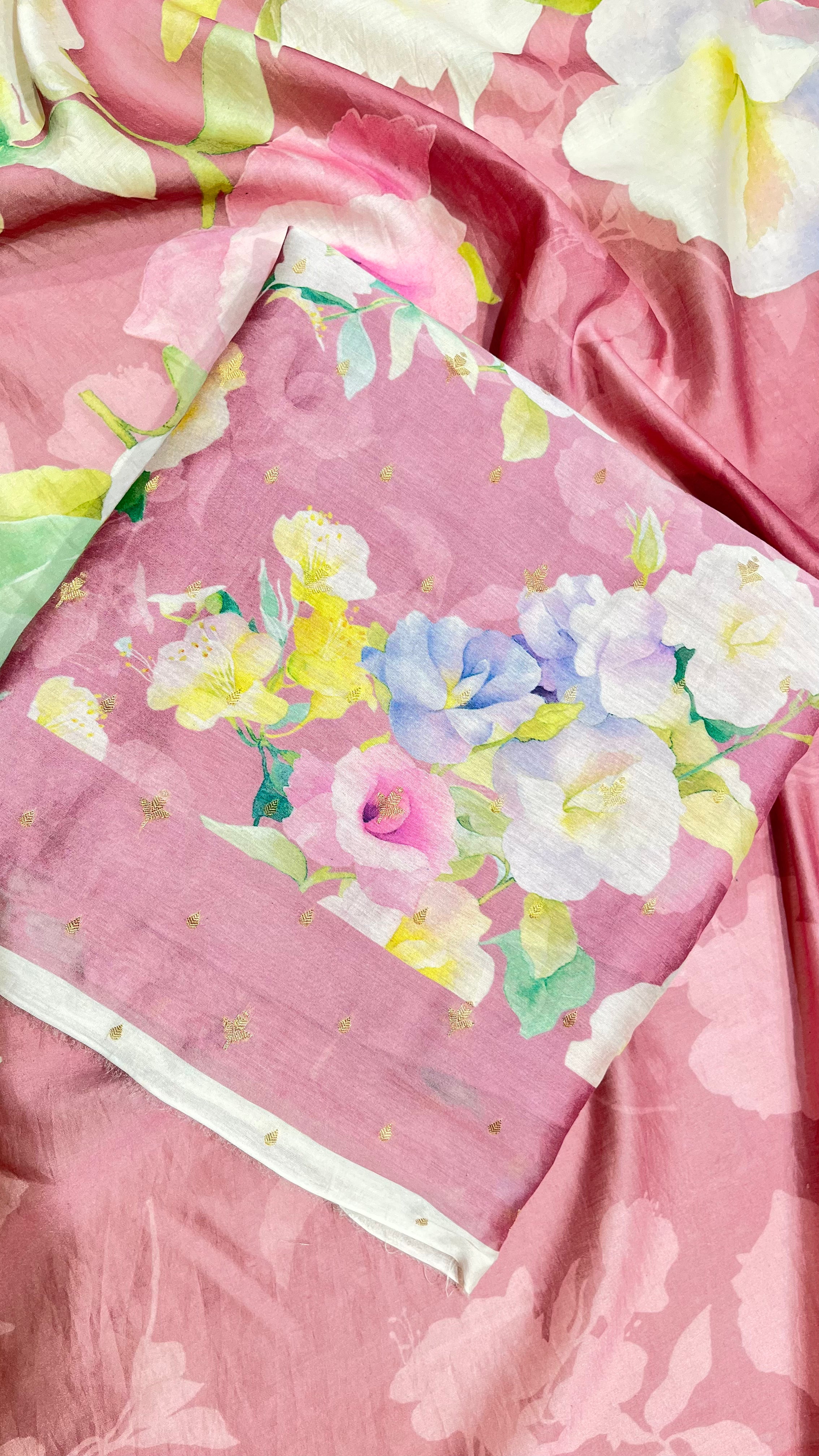 PINK FLORAL PRINTED UNSTITCHED SUIT