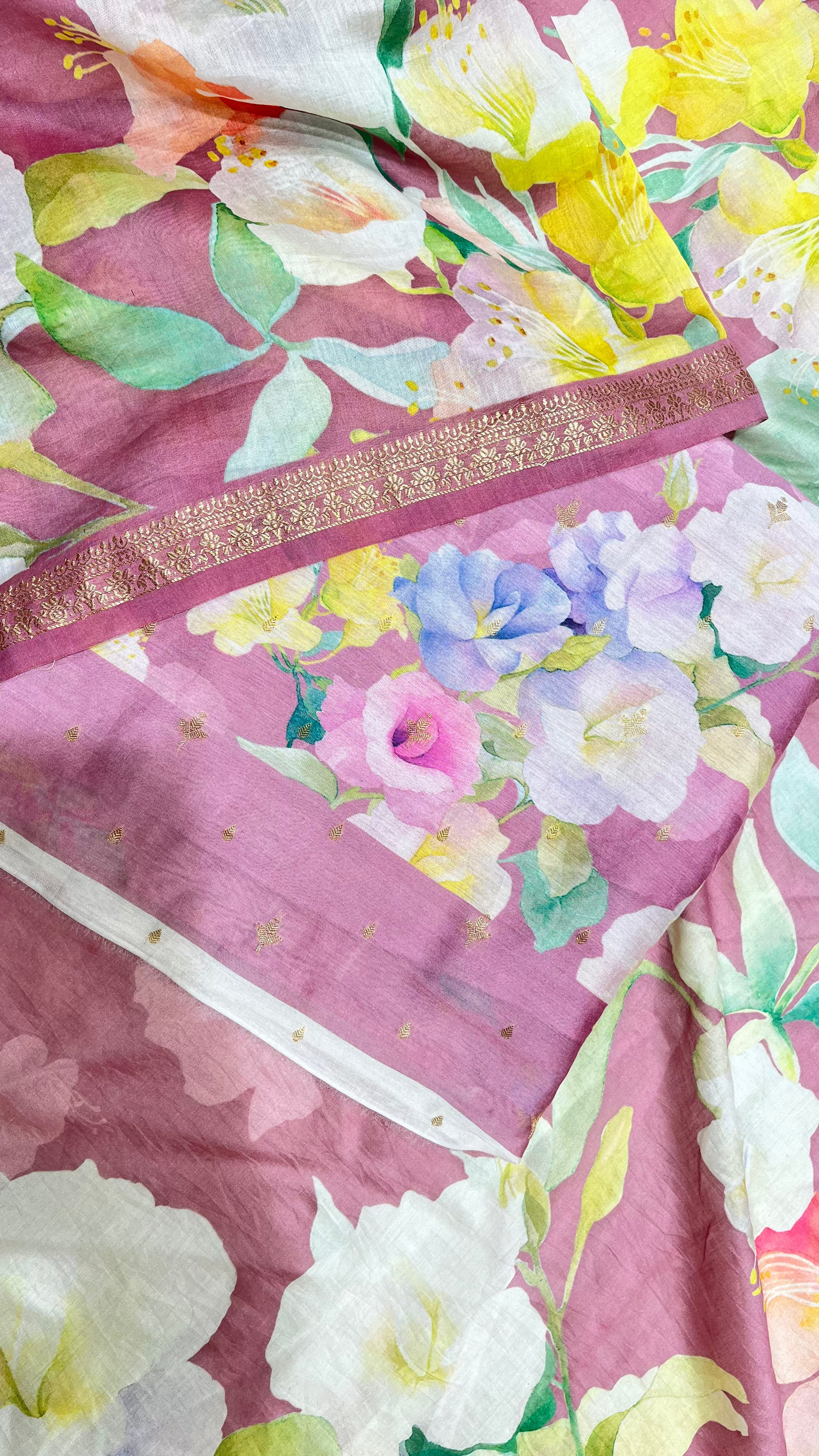 PINK FLORAL PRINTED UNSTITCHED SUIT