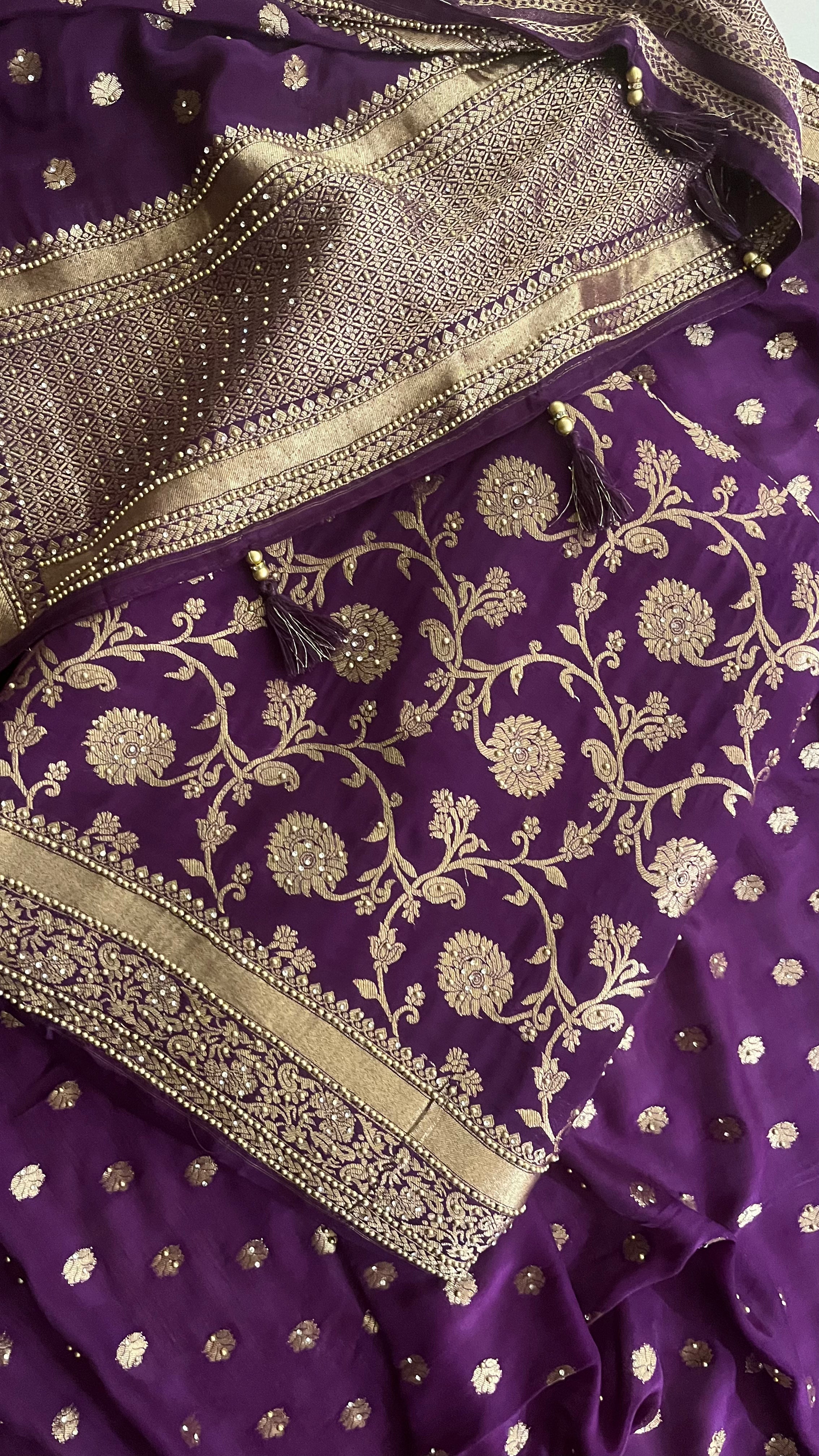 PURPLE EMBROIDERED UNSTITCHED SUIT