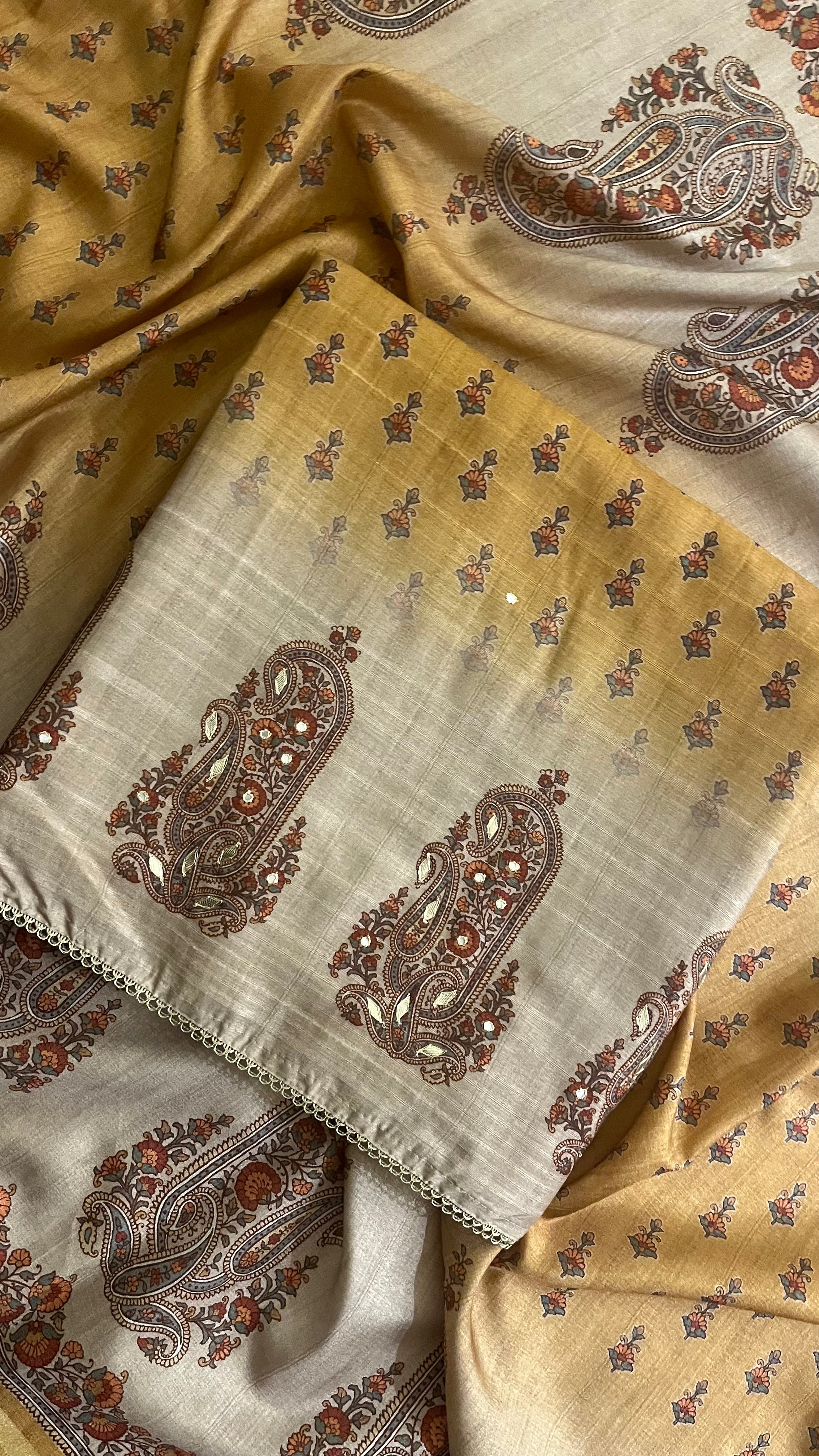 MUSTARD & BEIGE PRINTED UNSTITCHED SUIT