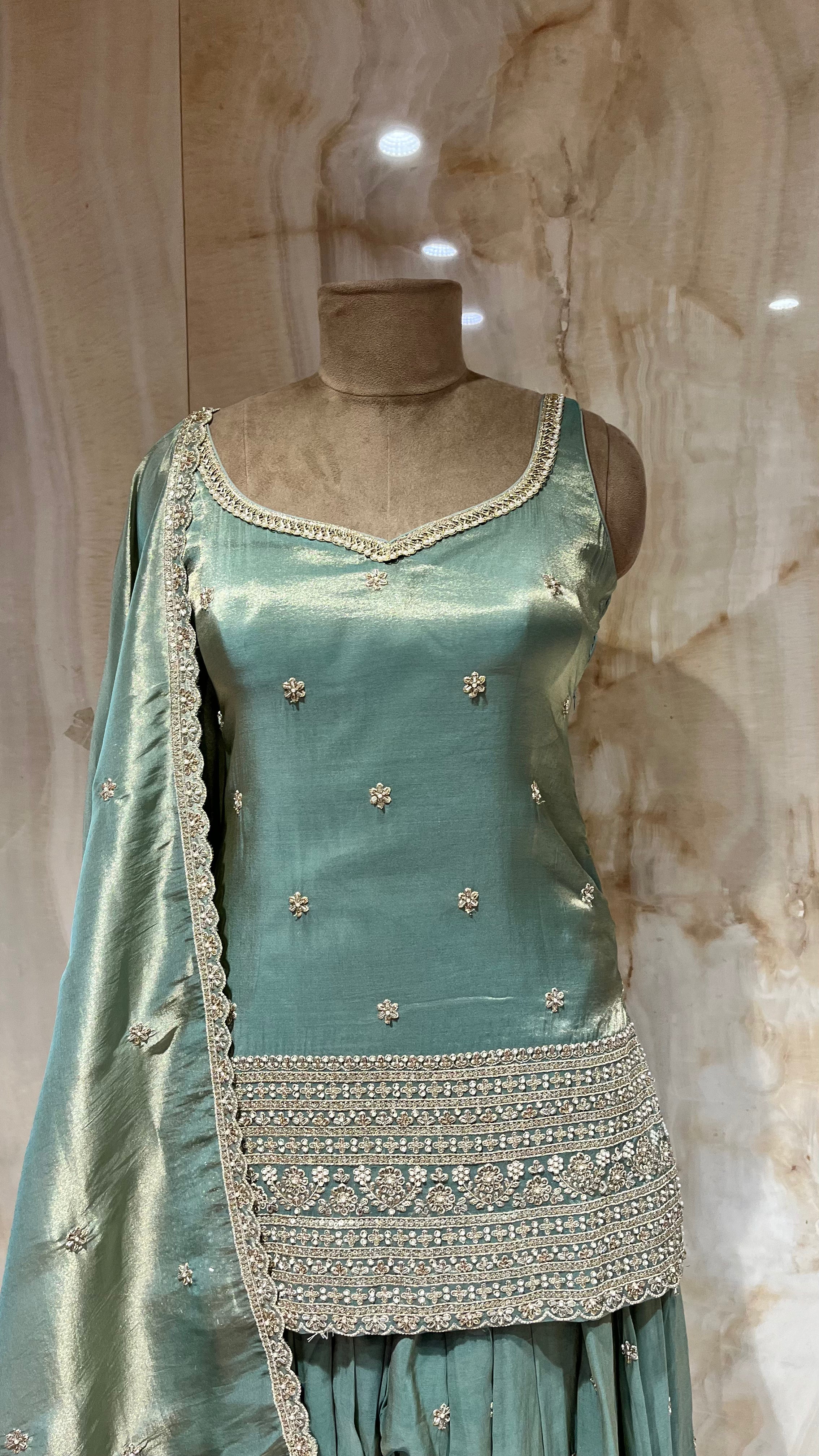 SAGE GREEN EMBROIDERED PATIALA SUIT