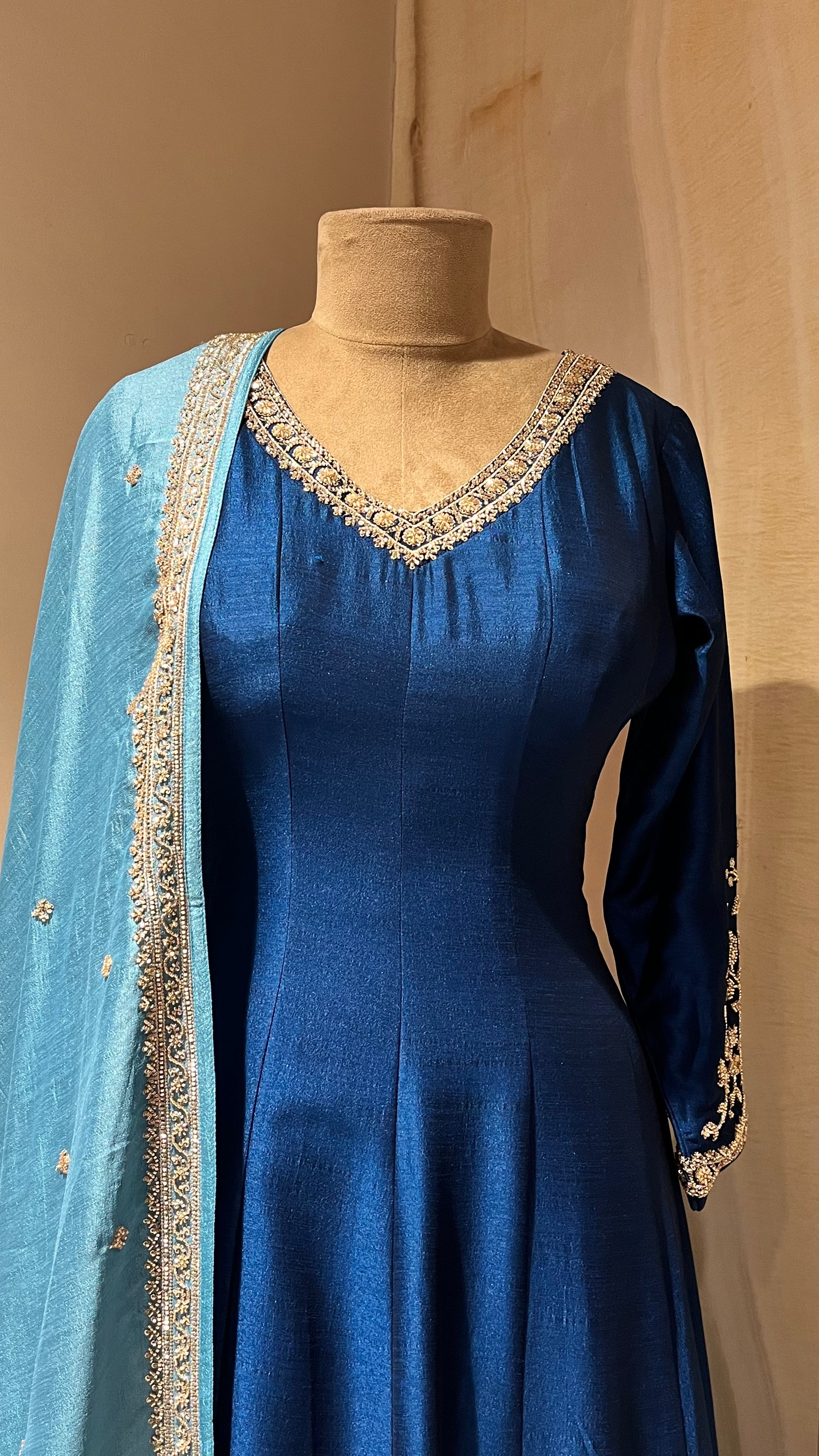 ROYAL BLUE EMBROIDERED ANARKALI SUIT