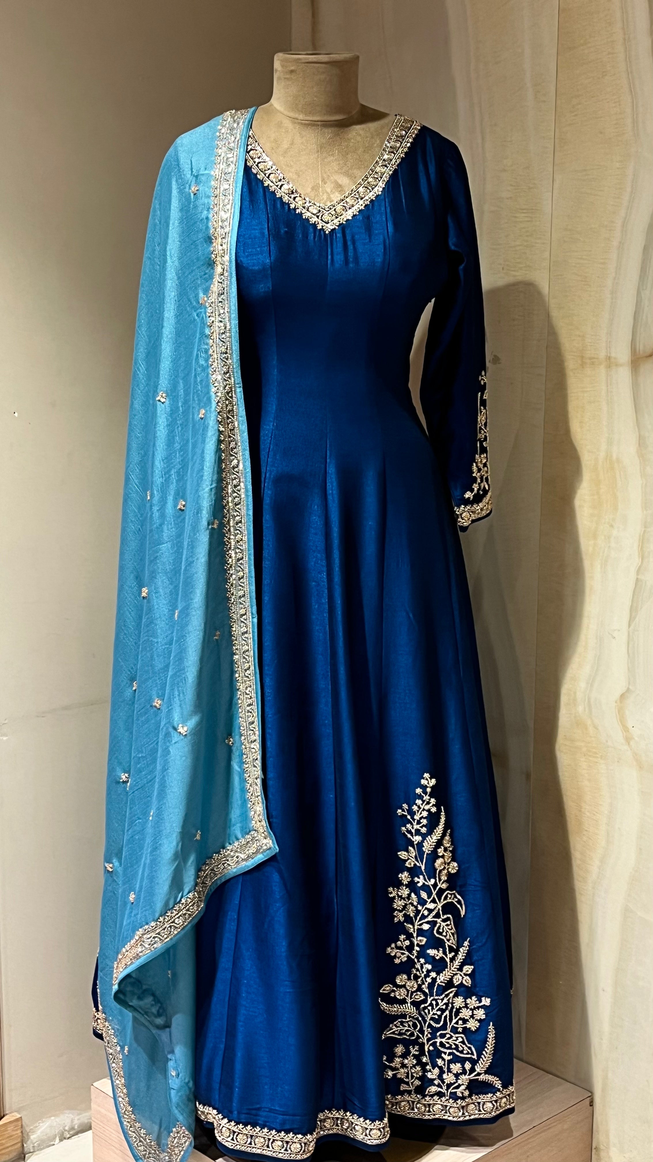 ROYAL BLUE EMBROIDERED ANARKALI SUIT