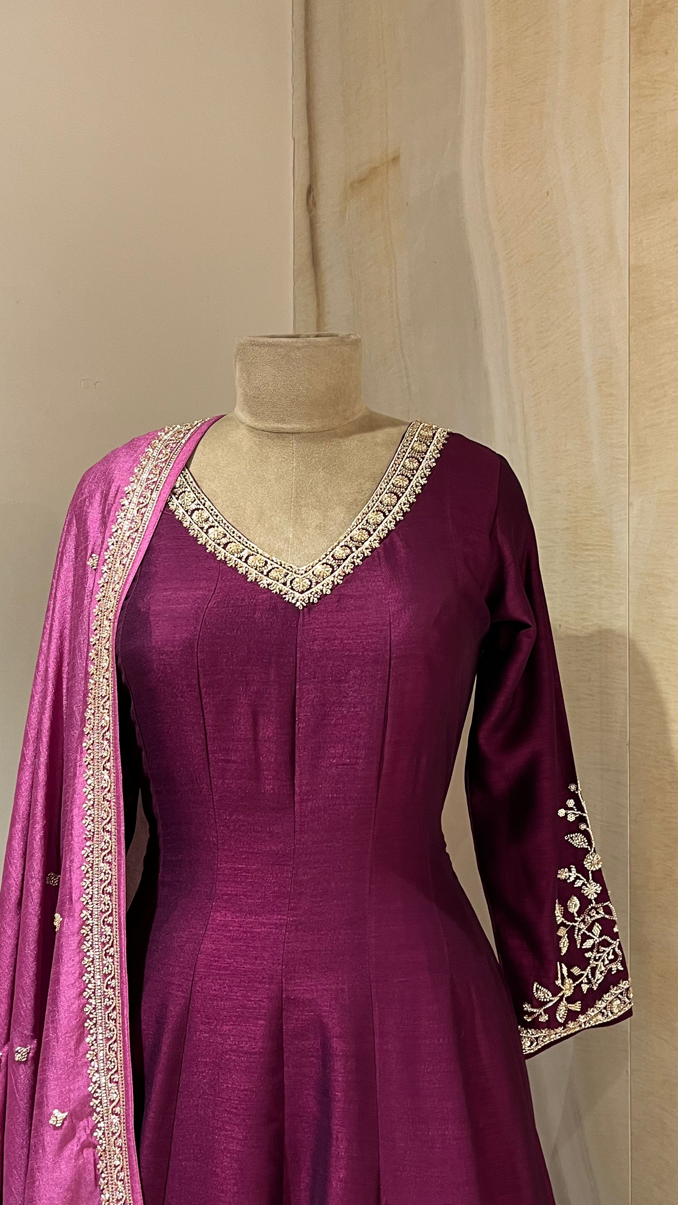 WINE EMBROIDERED ANARKALI SUIT