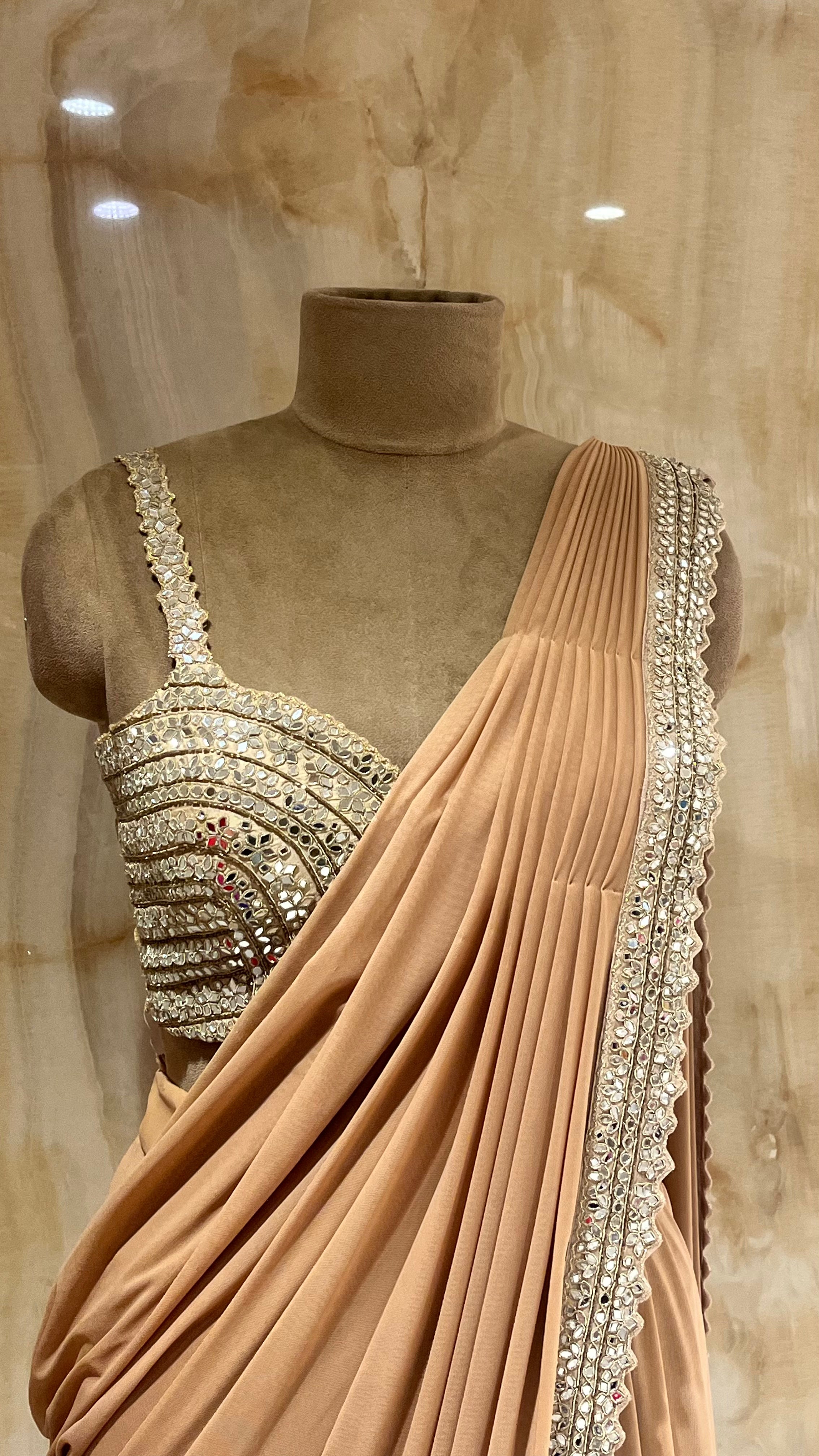 MOCHA BROWN EMBELLISHED DRAPE SAREE