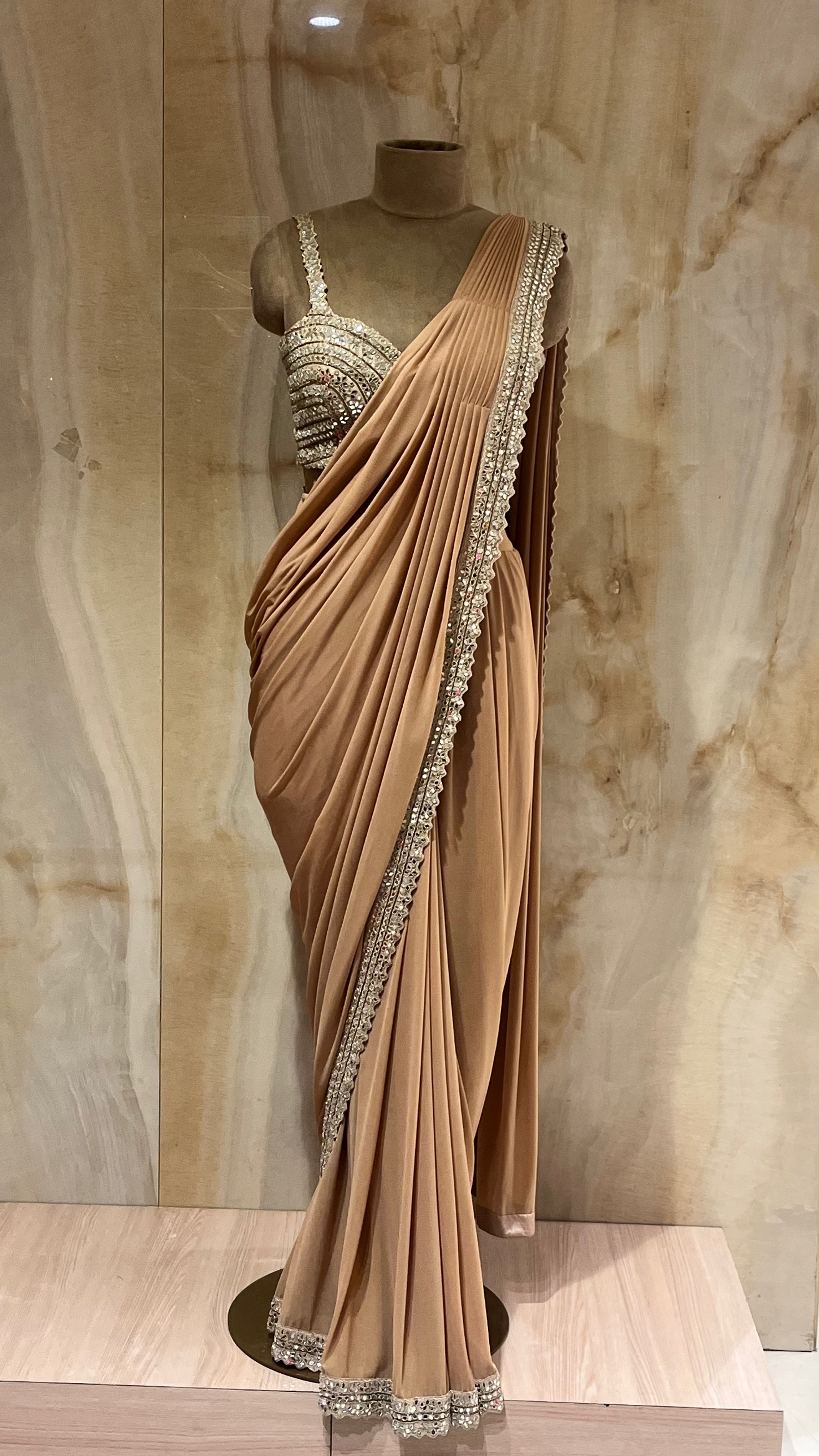 MOCHA BROWN EMBELLISHED DRAPE SAREE