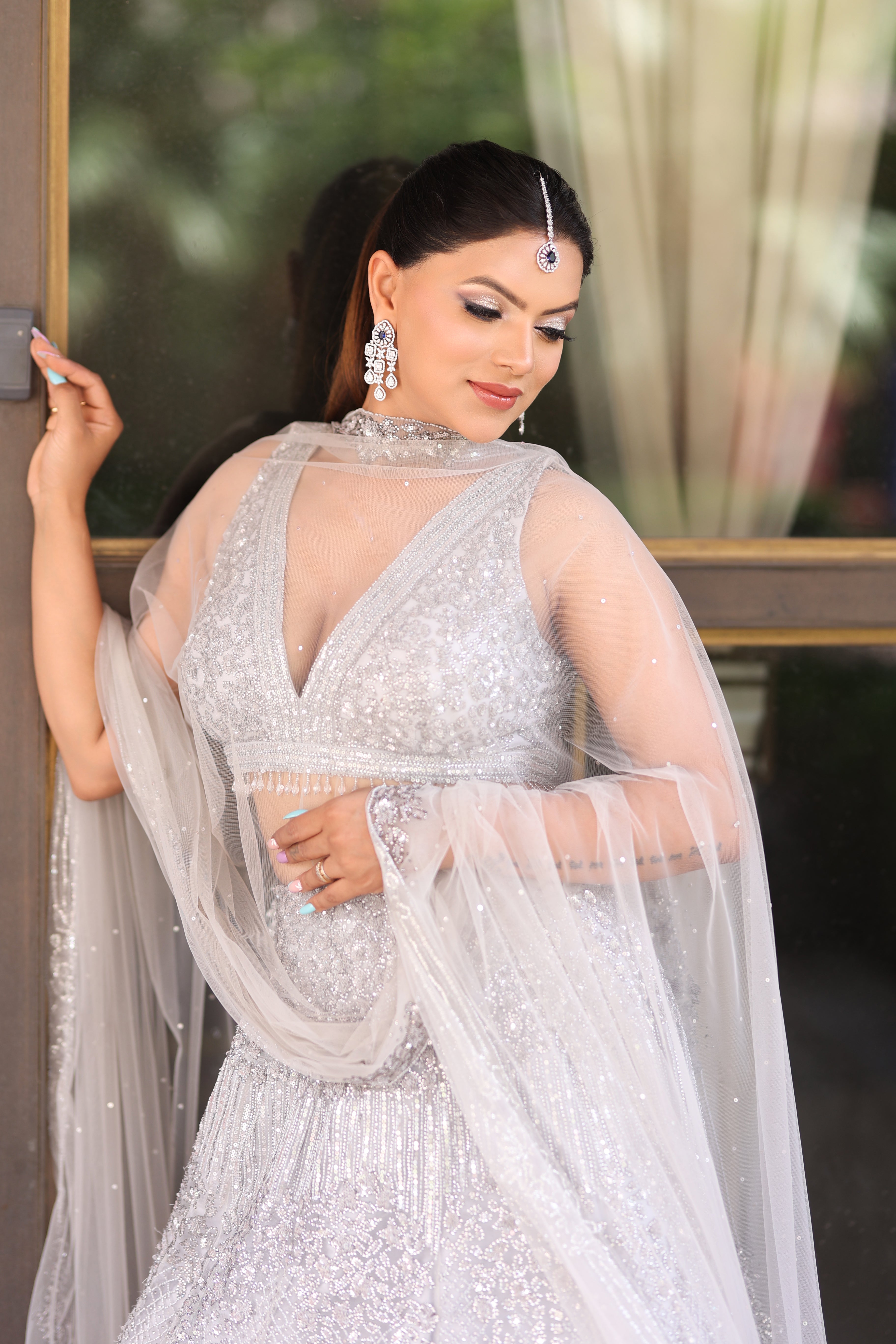 Grey Net Sequin Embroidered Lehenga Set