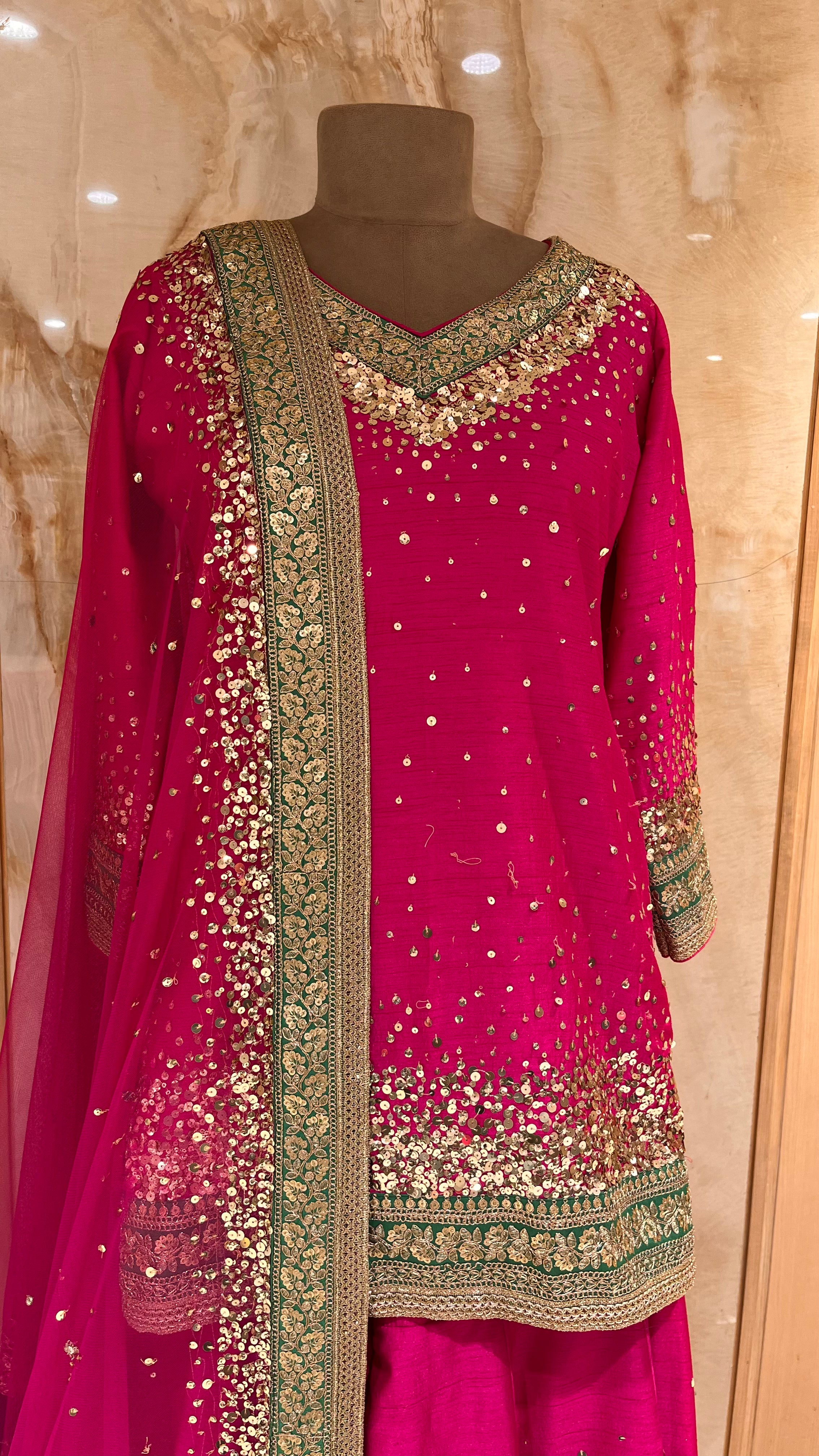 ROYAL PINK EMBROIDERED SHARARA SET