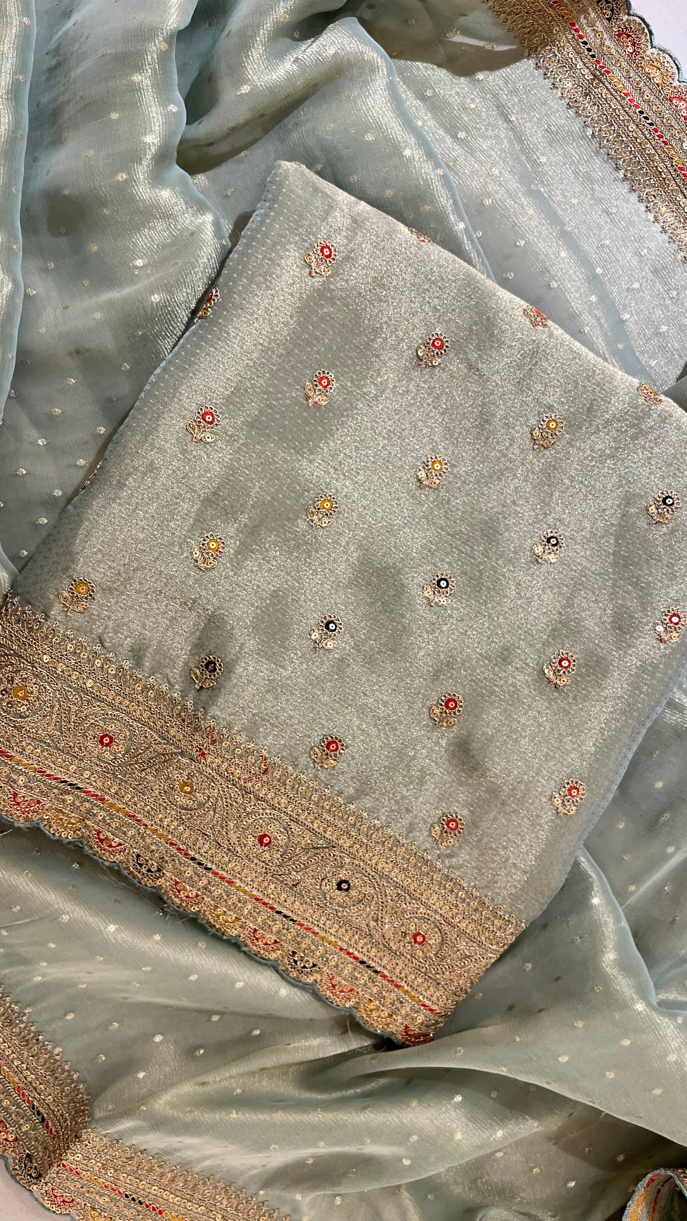PASTEL GREEN EMBROIDERED UNSTITCHED SUIT