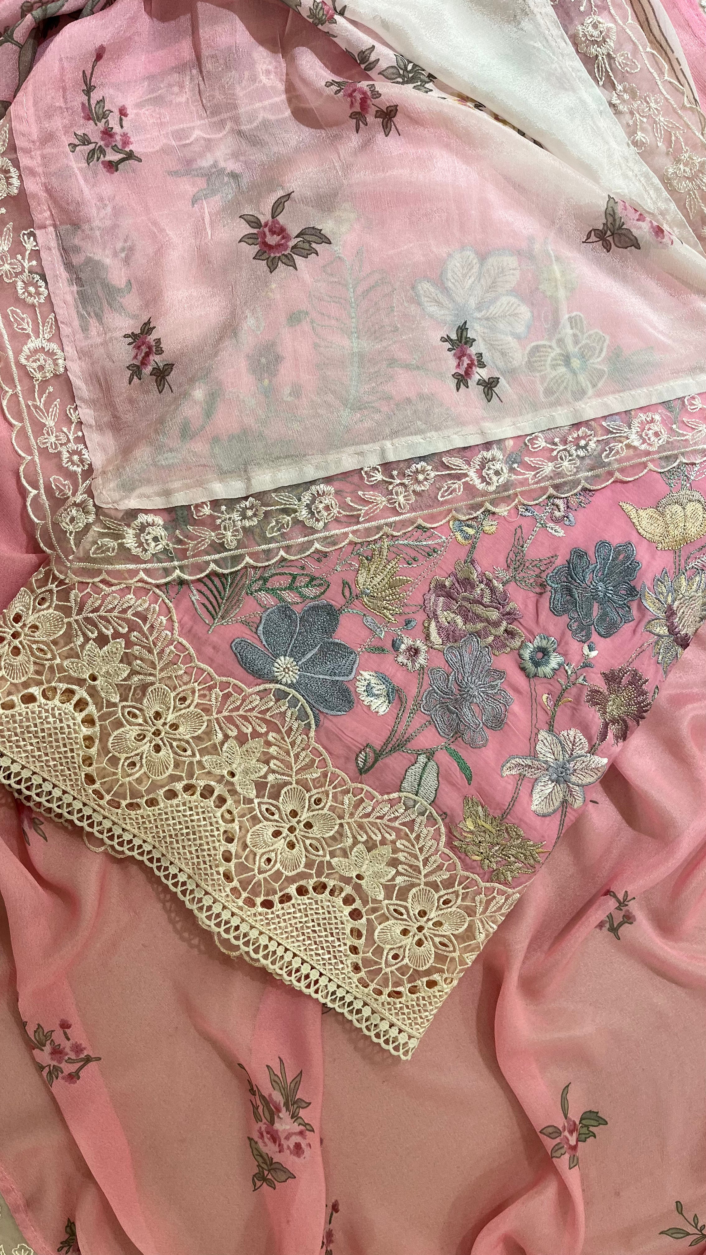 PINK FLORAL EMBROIDERED UNSTITCHED SUIT