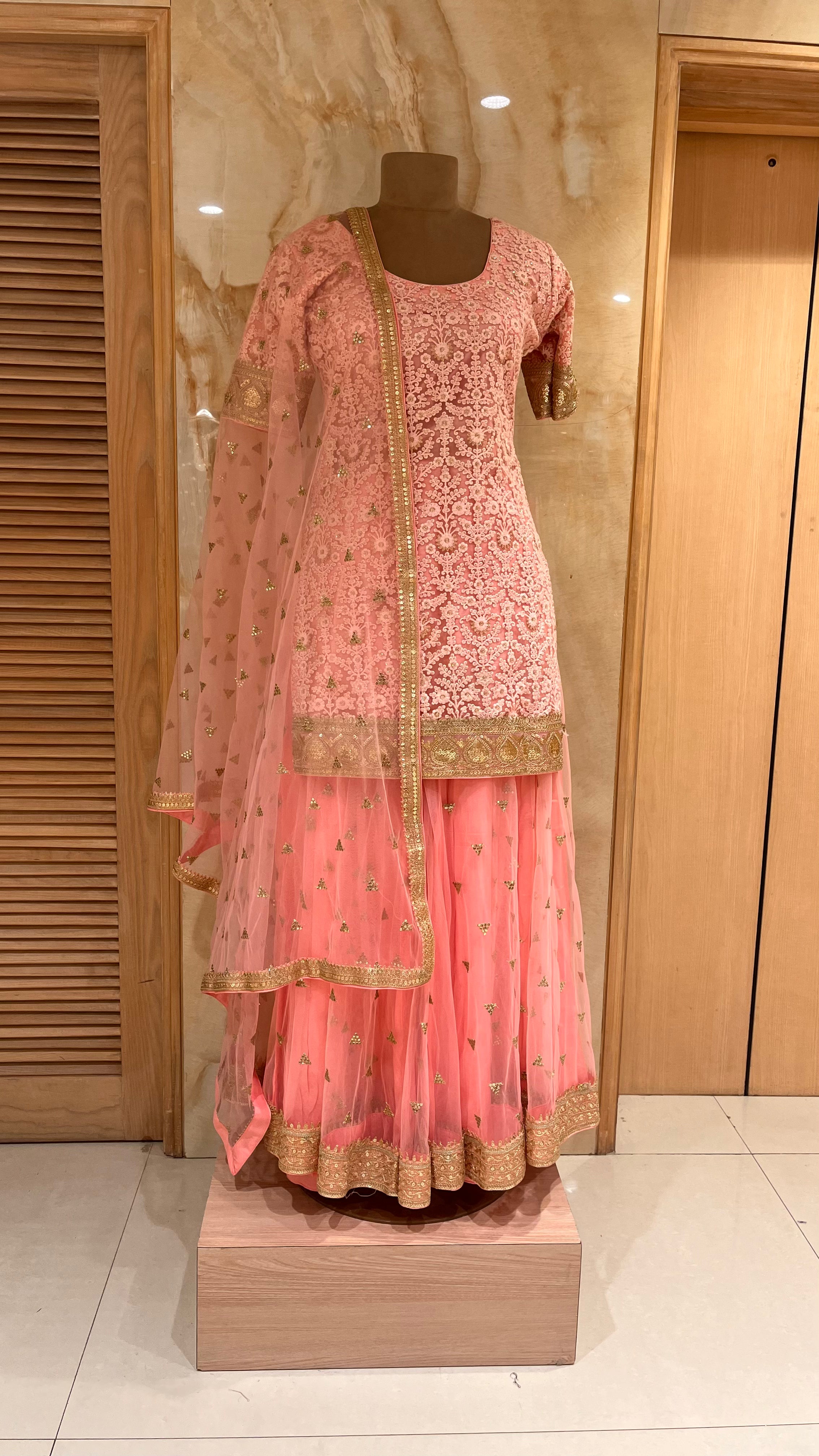 ELEGANT PINK EMBROIDERED SHARARA SET