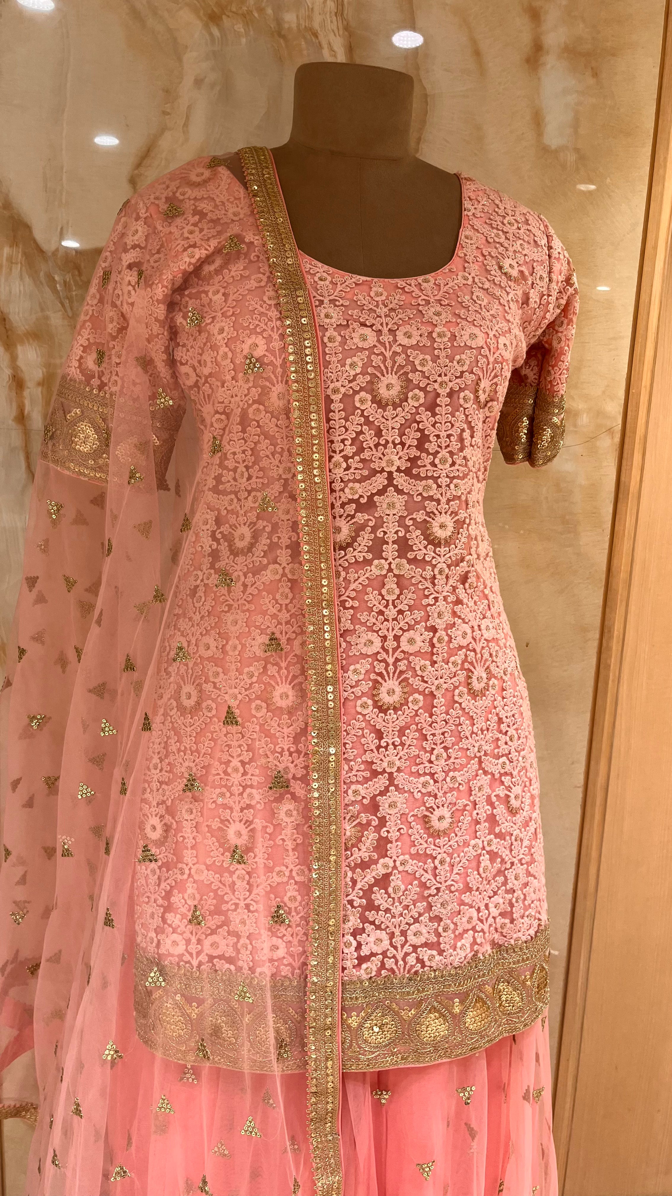 ELEGANT PINK EMBROIDERED SHARARA SET
