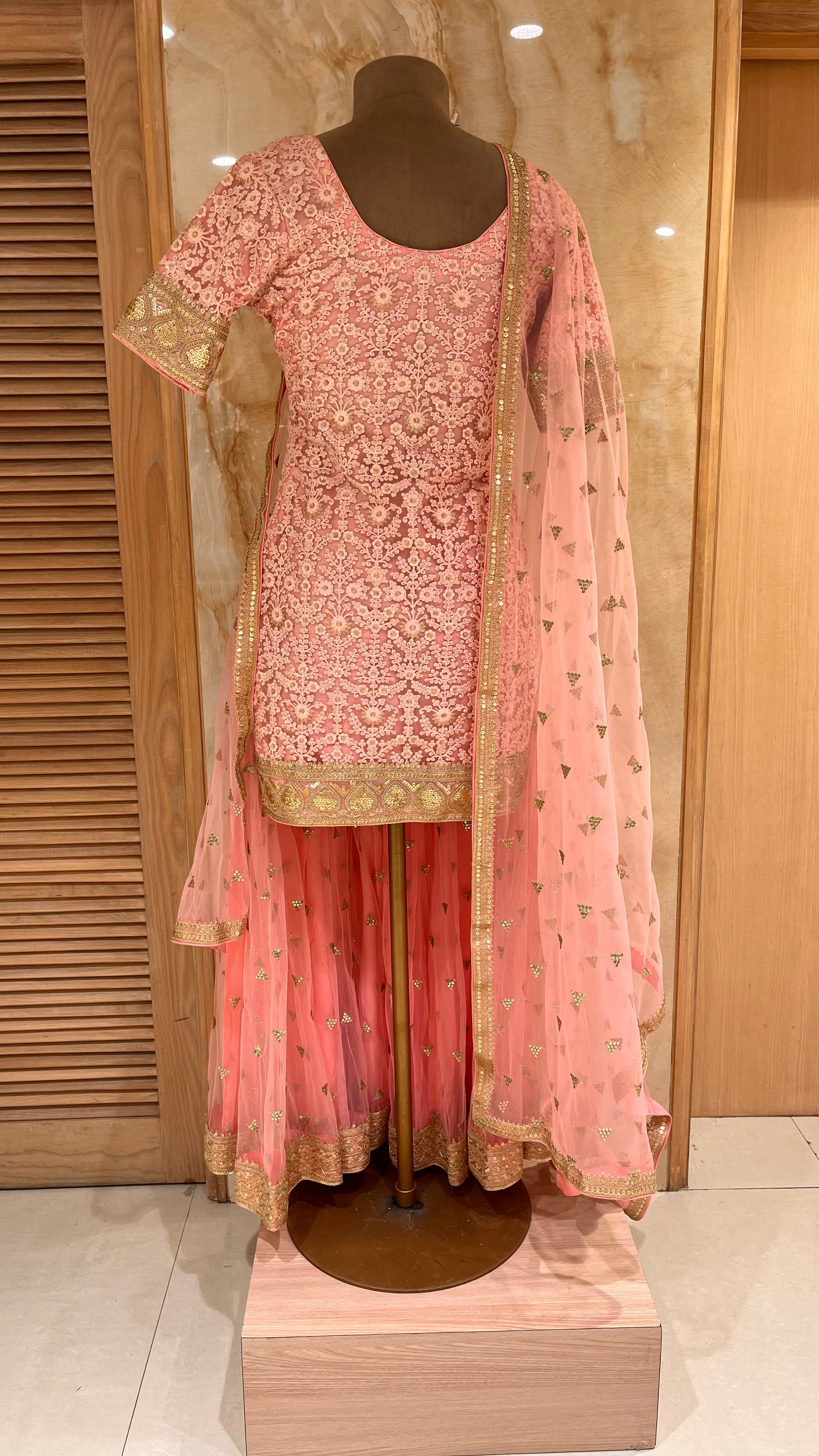 ELEGANT PINK EMBROIDERED SHARARA SET