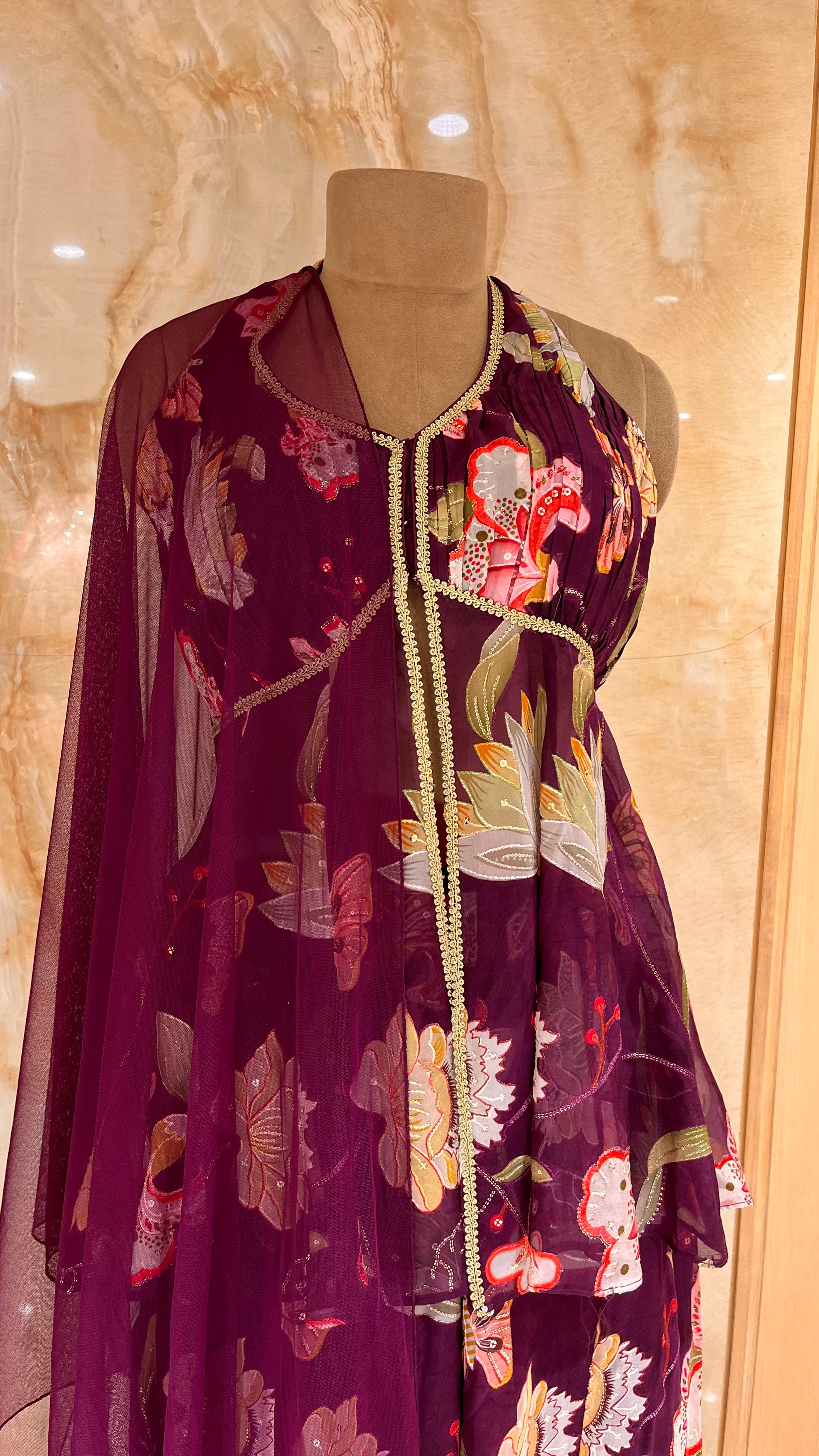 FLORAL FUSION PEPLUM SHARARA SET