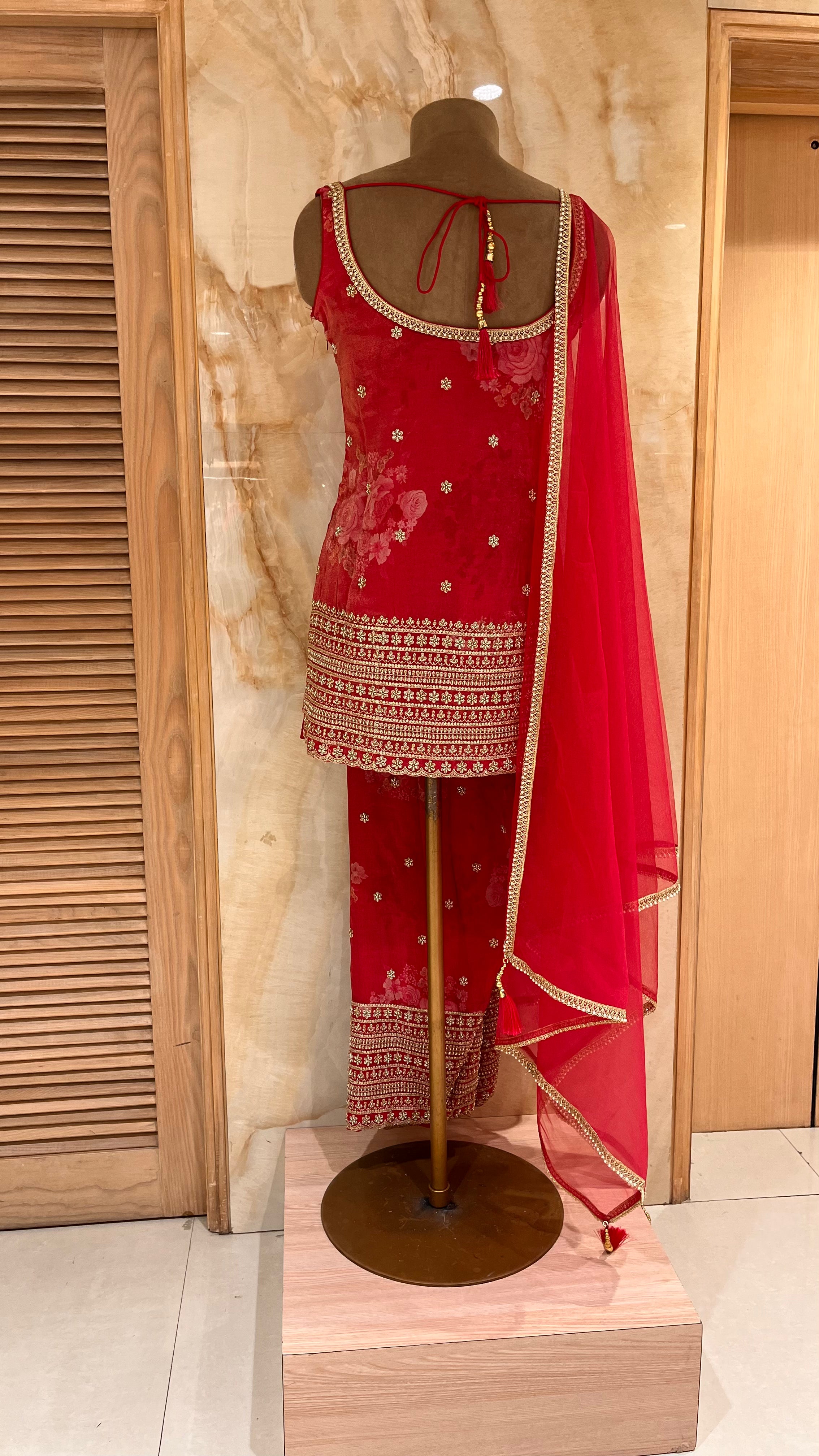 CLASSIC CRIMSON EMBROIDERED ENSEMBLE