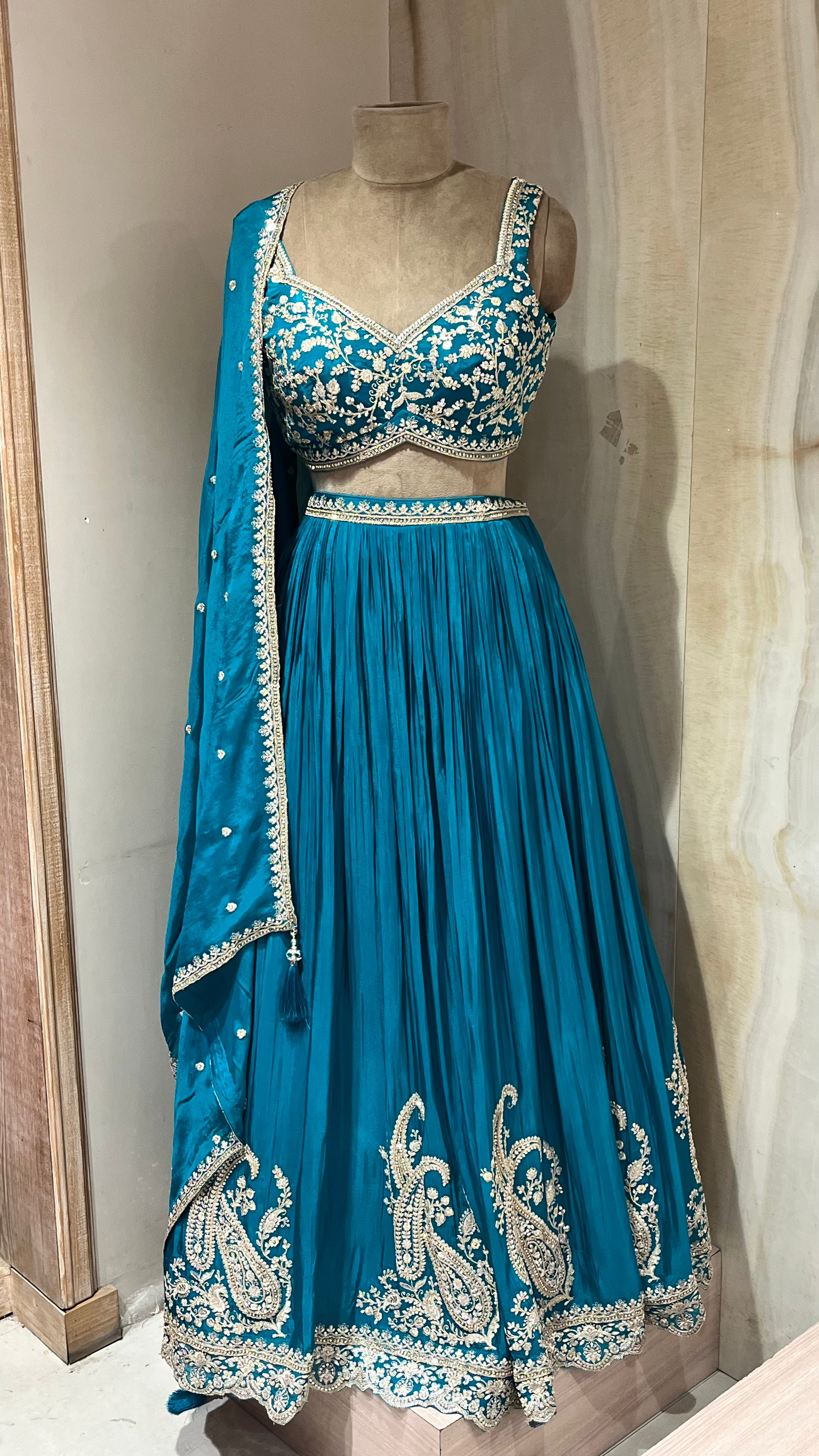 PEACOCK GREEN EMBROIDERED LEHENGA