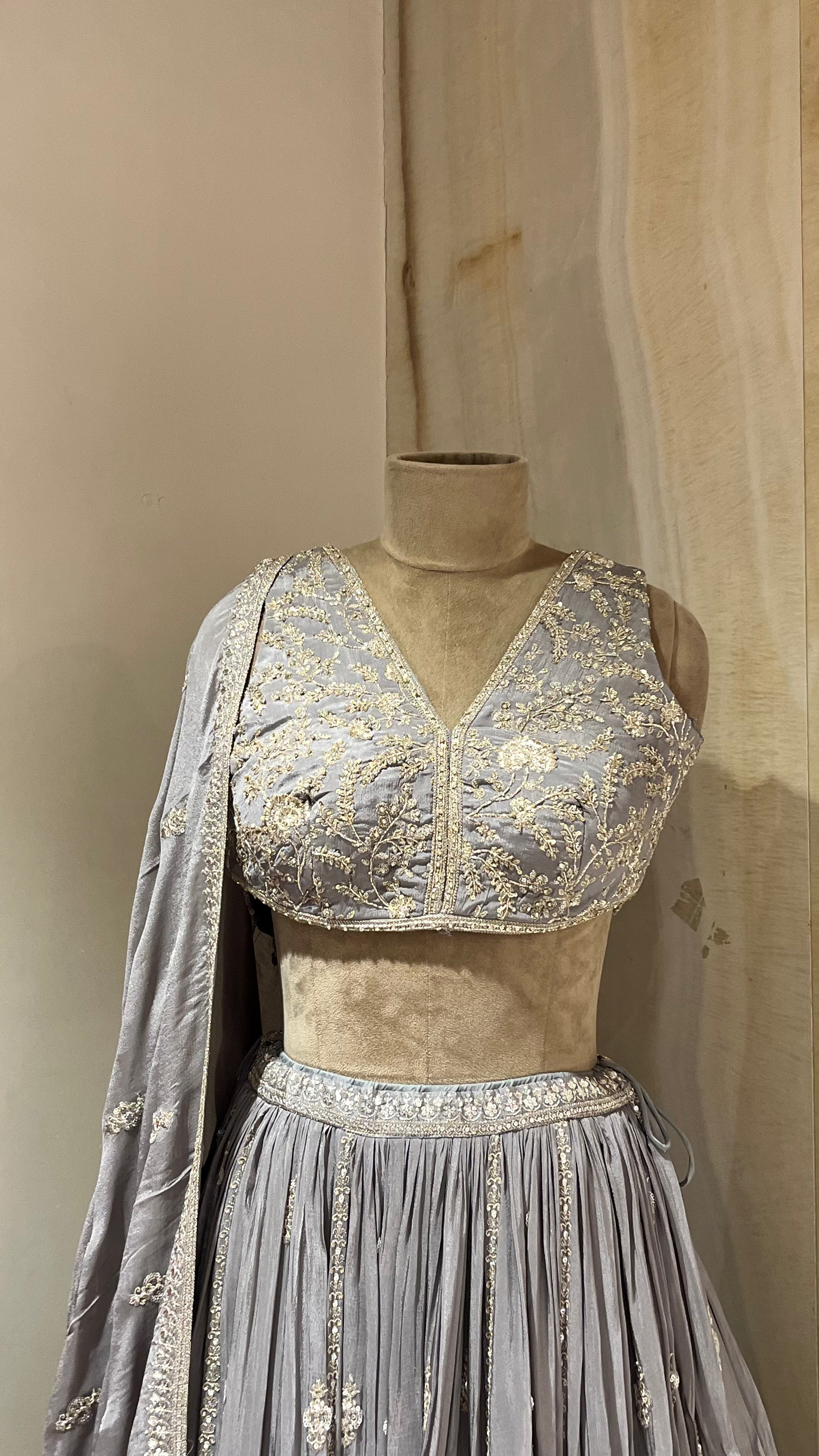 GREY HEAVY EMBROIDERED LEHENGA