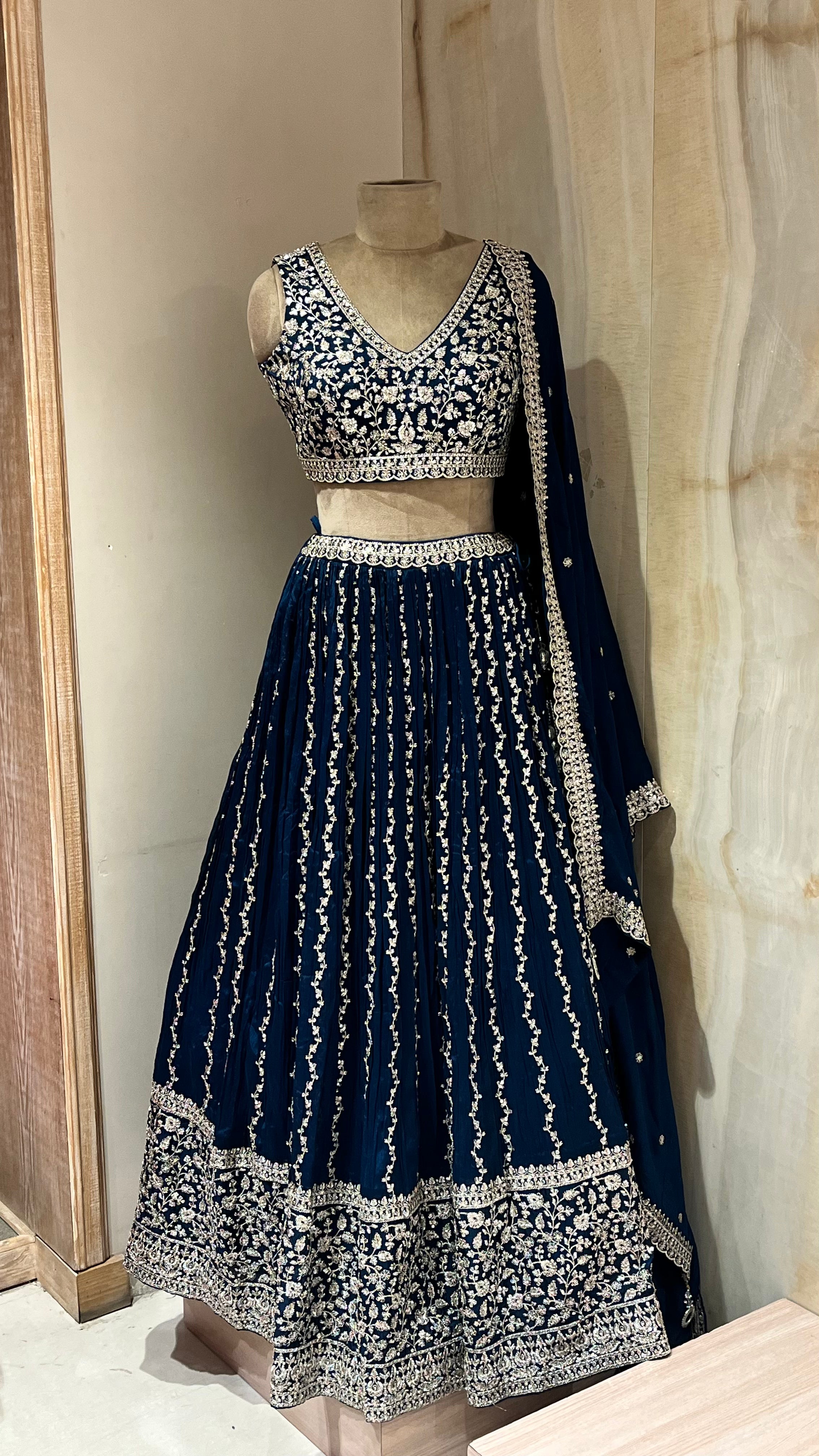 NAVY BLUE HEAVY EMBROIDERED LEHENGA