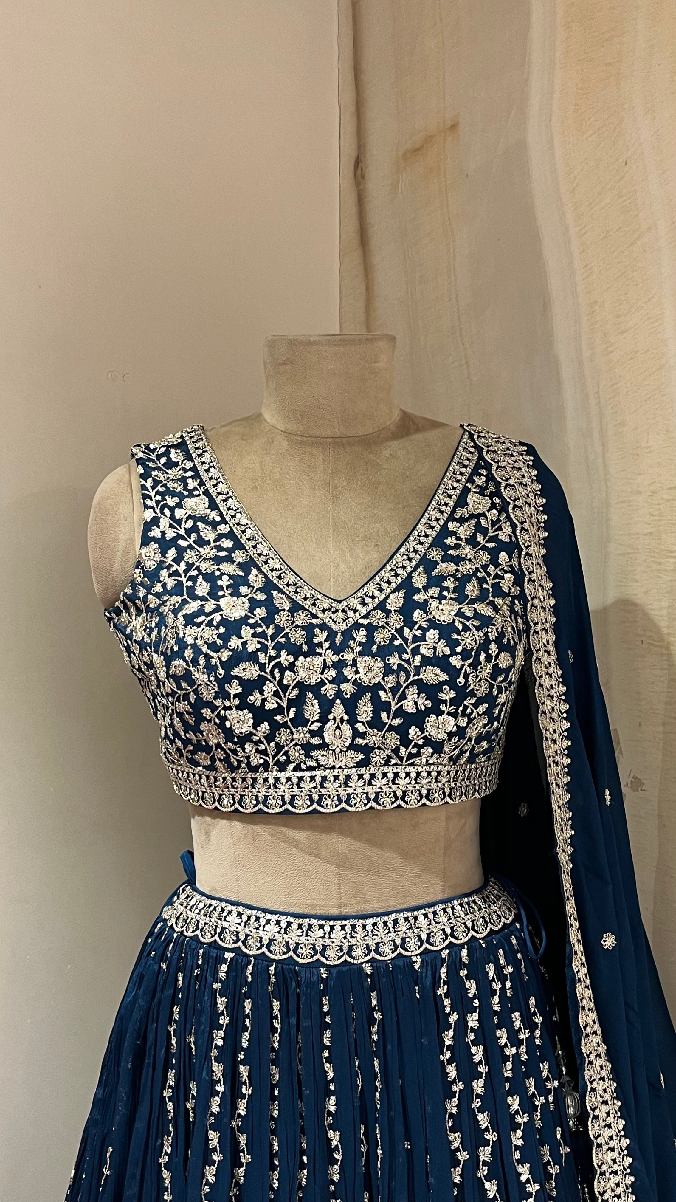 NAVY BLUE HEAVY EMBROIDERED LEHENGA