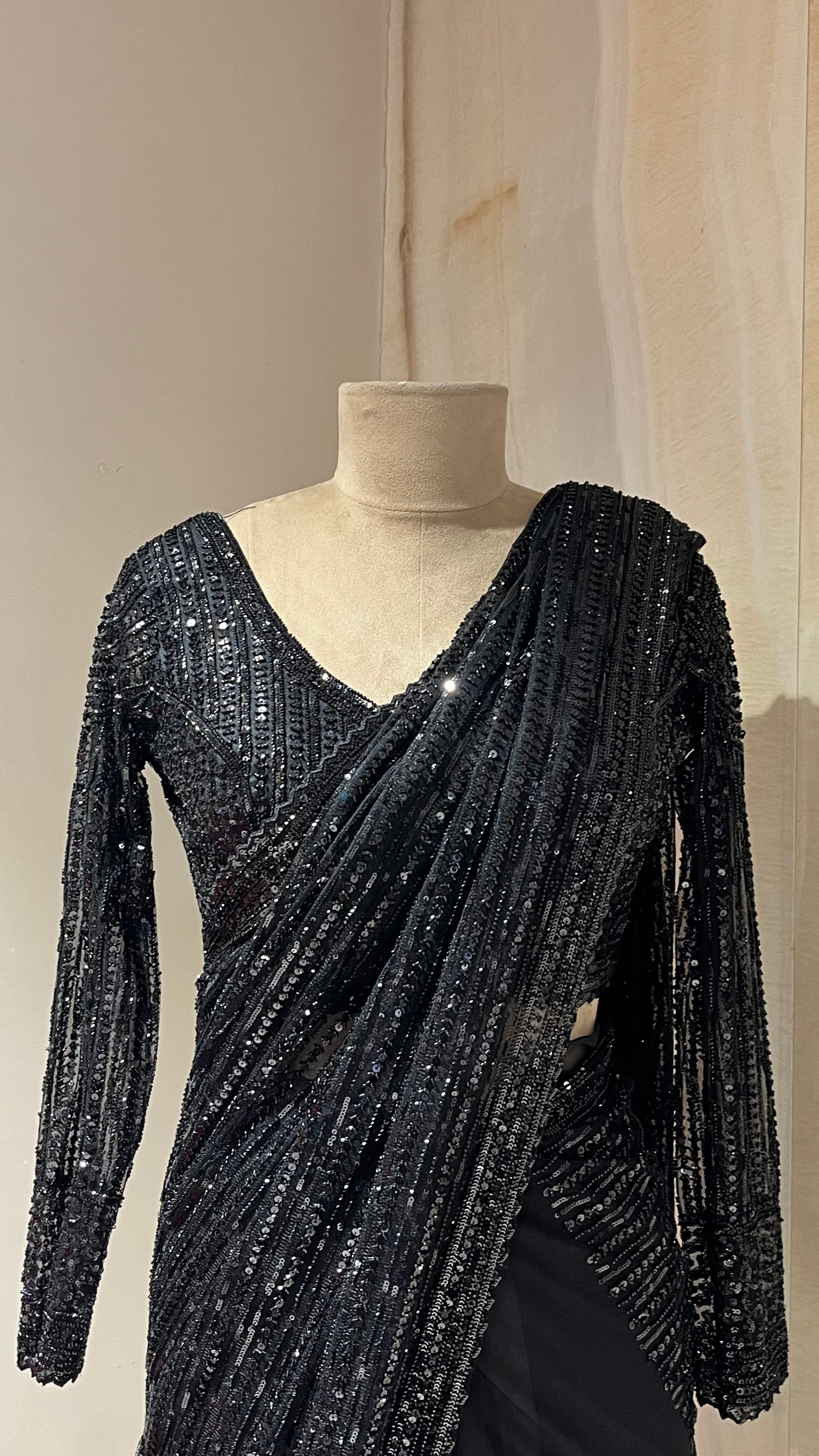 BLACK SEQUIN EMBELLISHED SAREE