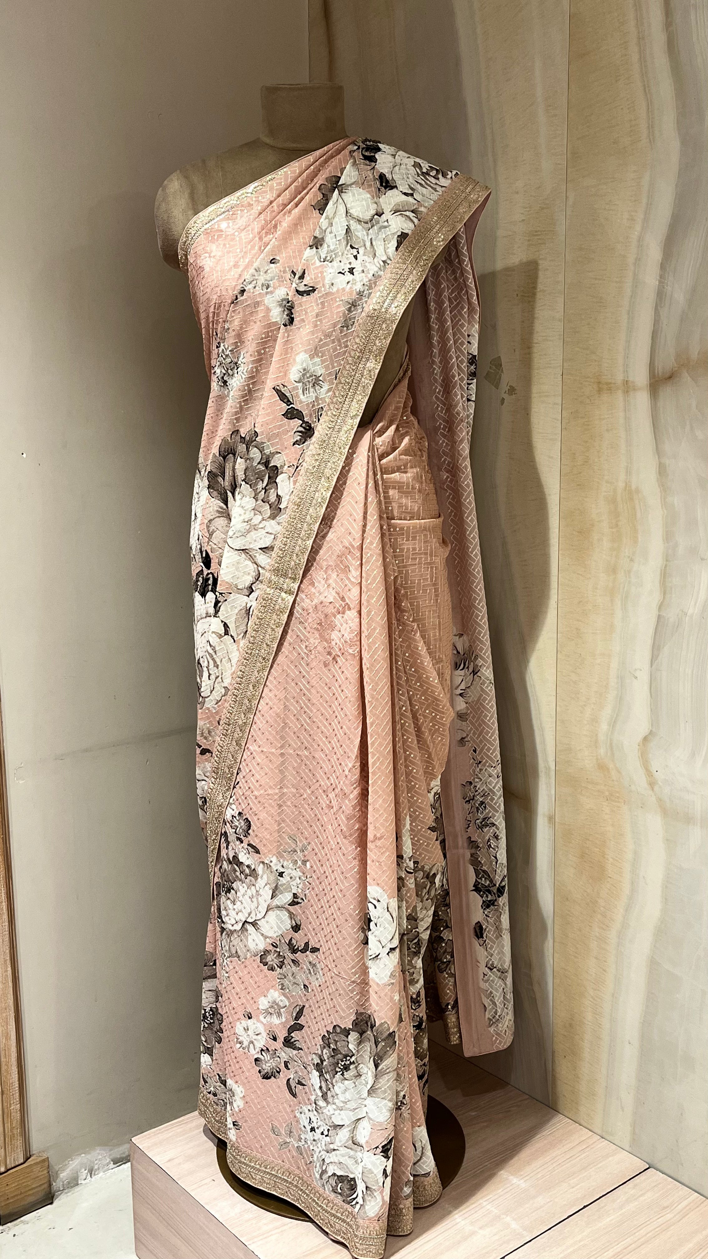 PEACH FLORAL PRINT SAREE