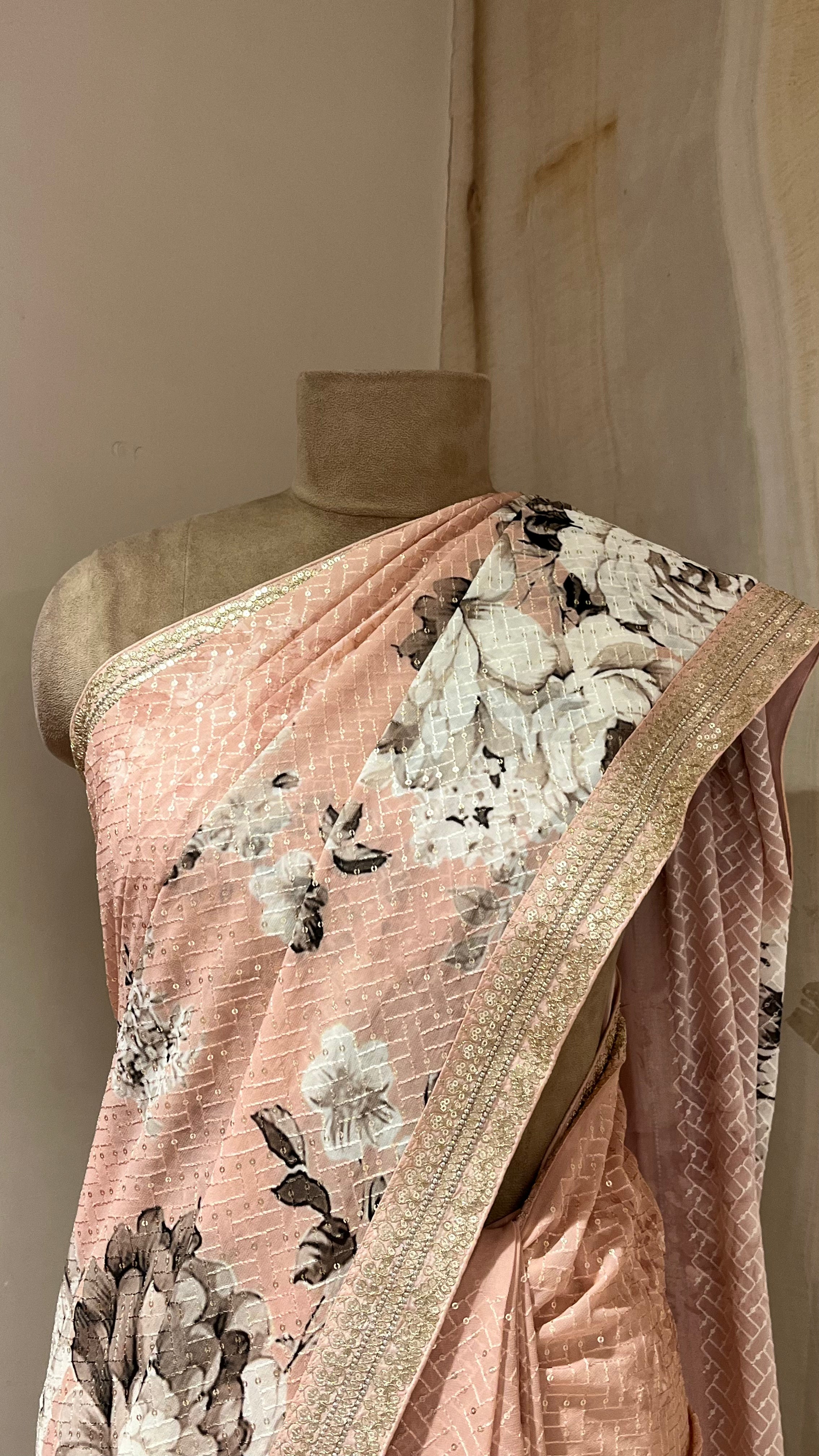 PEACH FLORAL PRINT SAREE