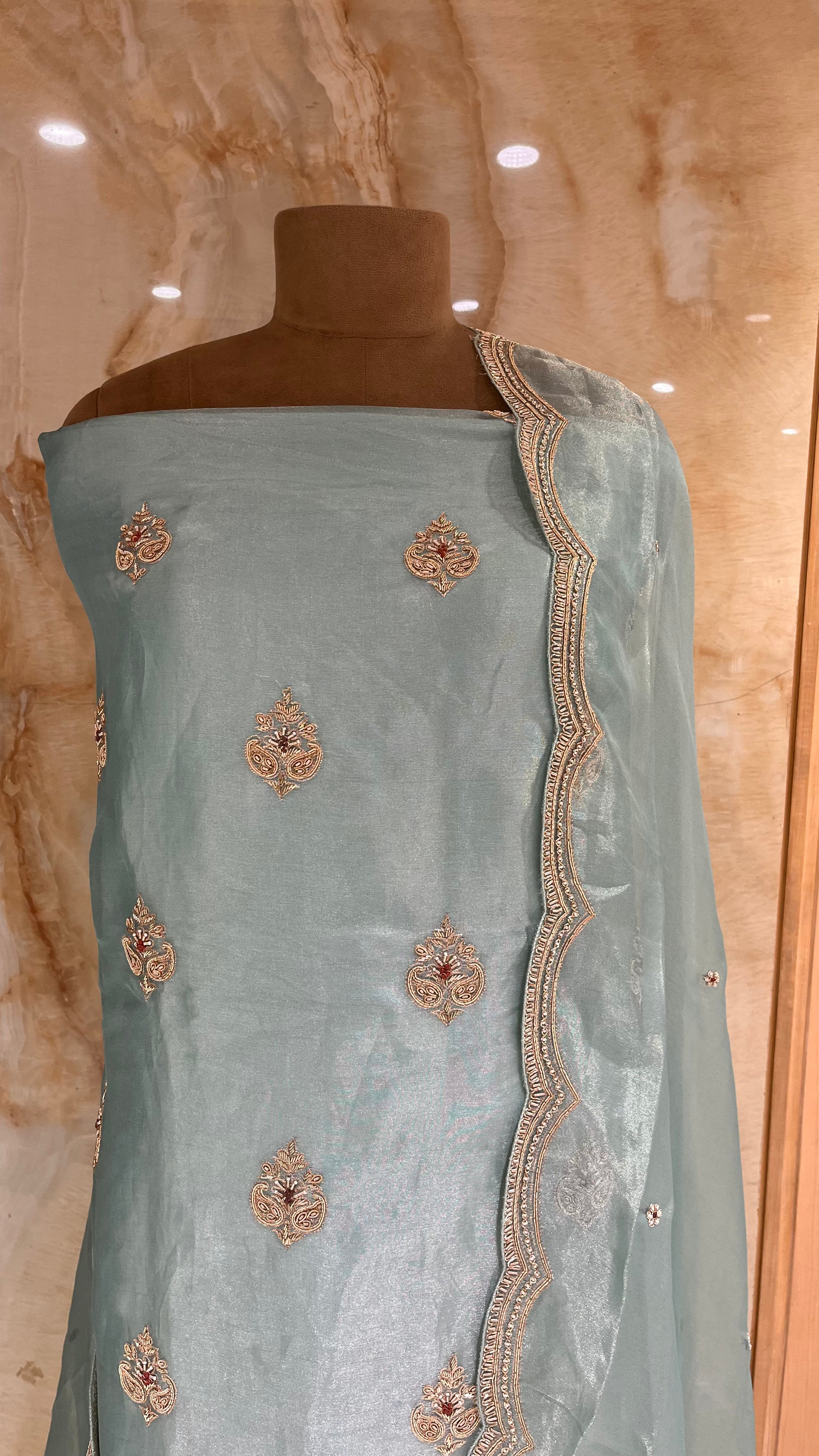 ELEGANT PASTEL GREEN EMBROIDERED UNSTITCHED SUIT SET