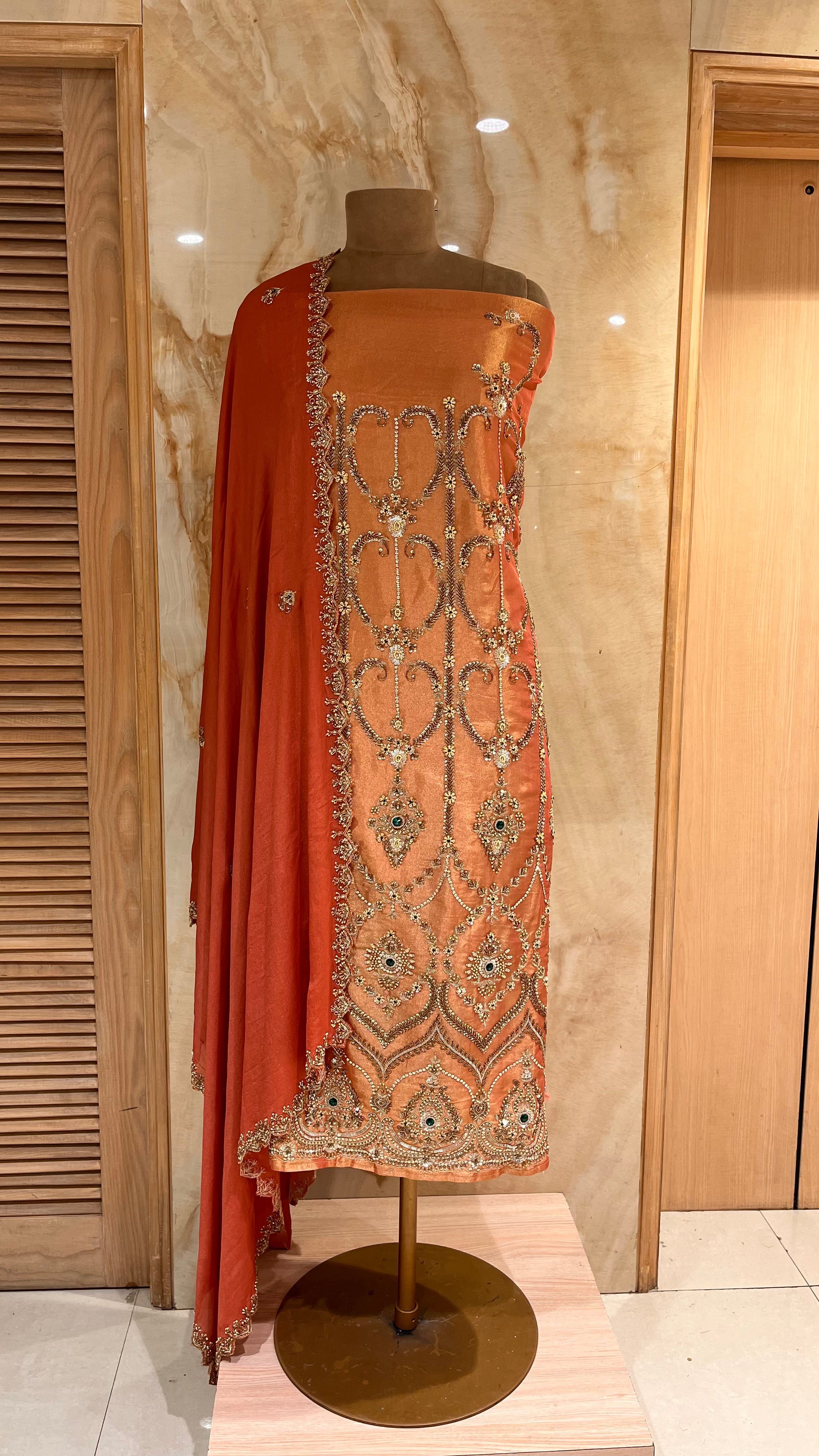 ROYAL ORANGE HEAVY EMBROIDERED UNSTITCHED SUIT SET