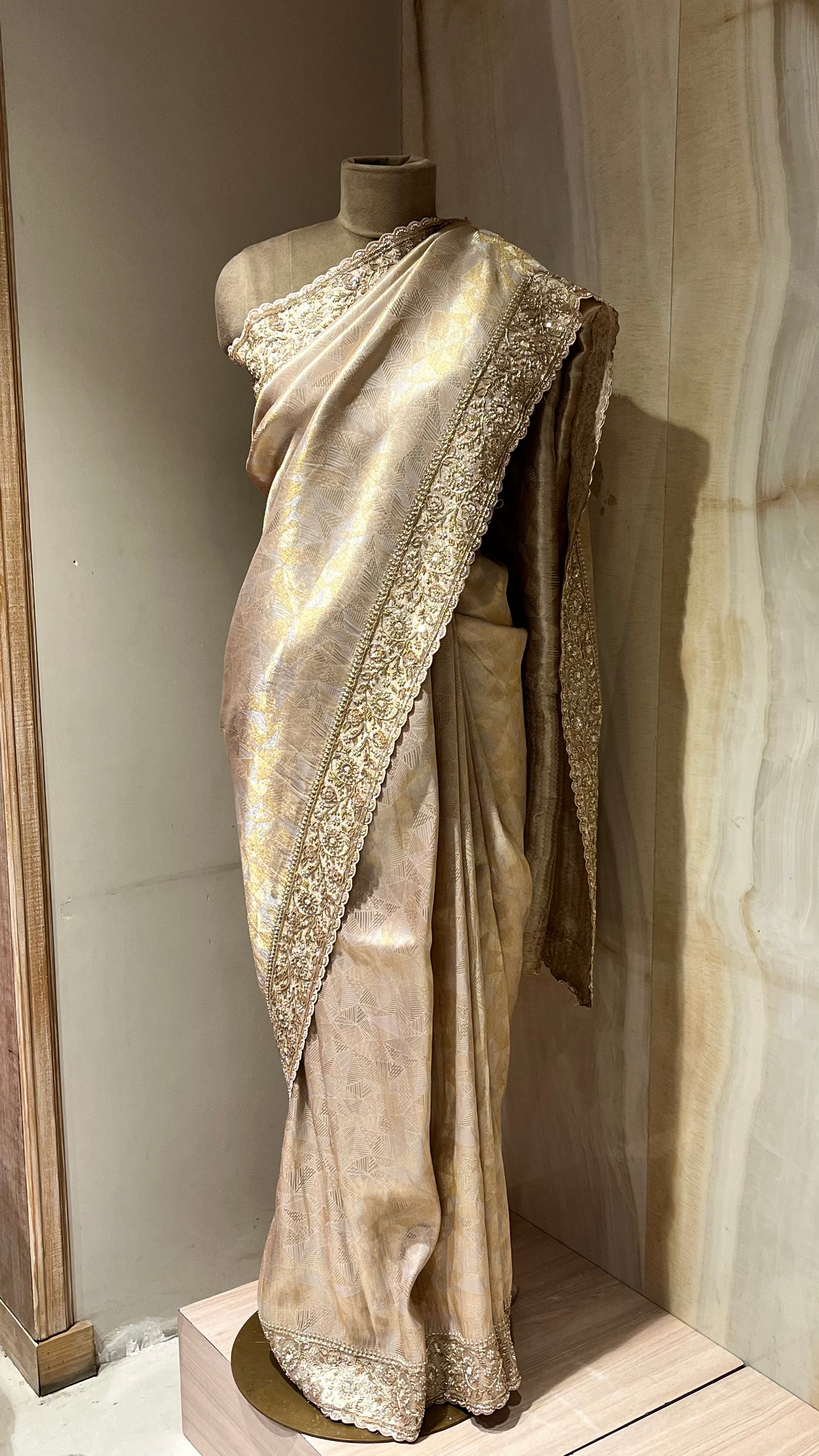 BEIGE GOLD EMBELLISHED SAREE