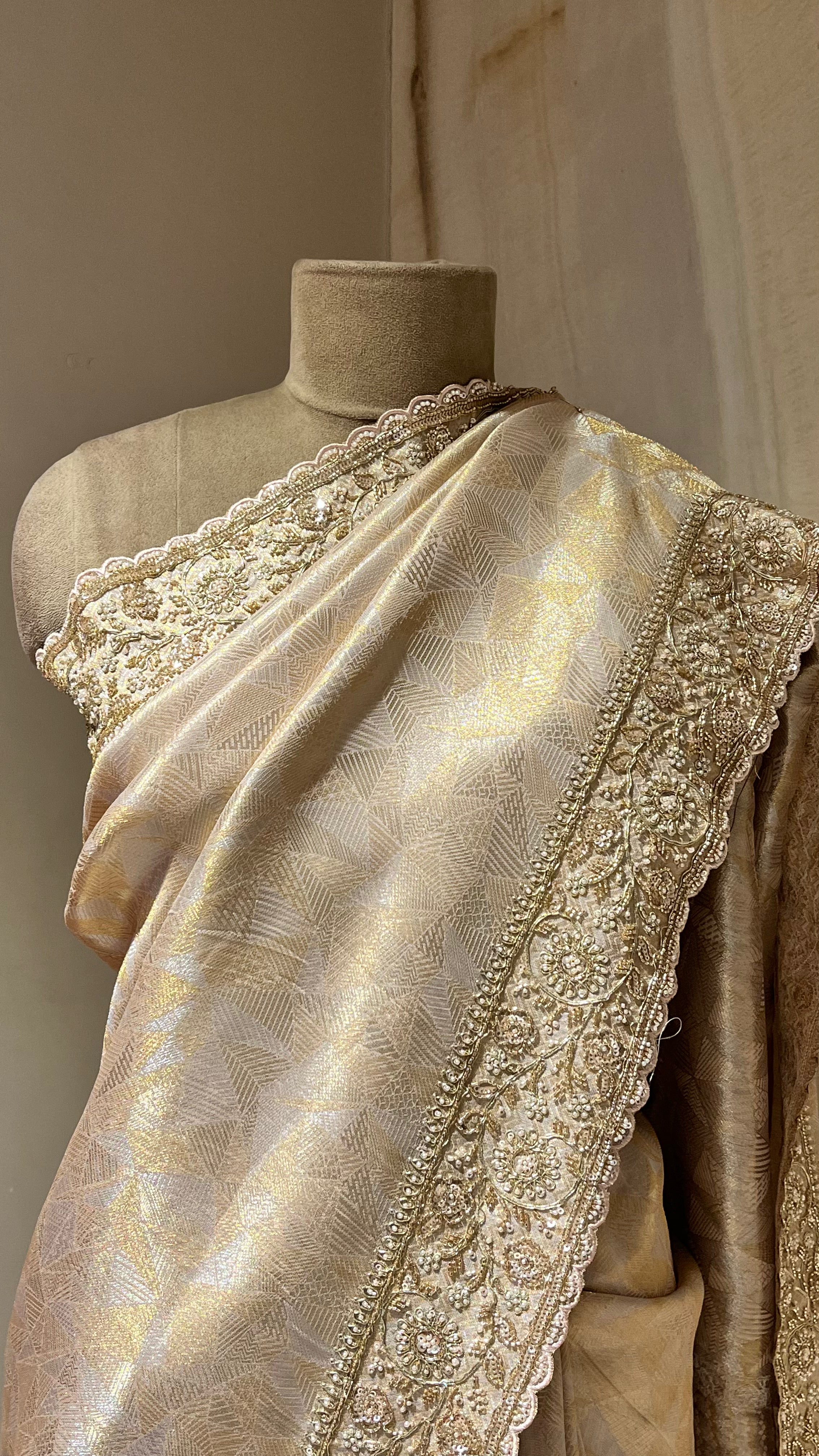 BEIGE GOLD EMBELLISHED SAREE